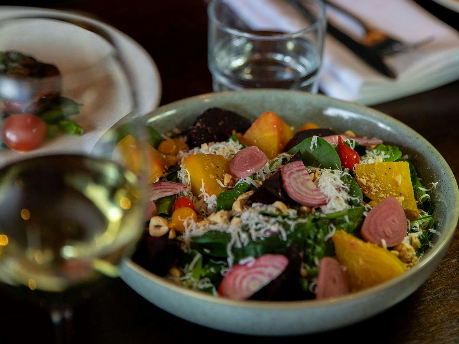 Roasted Pumpkin Salad – Pumpkin and chickpeas with fresh spinach and almond  cream