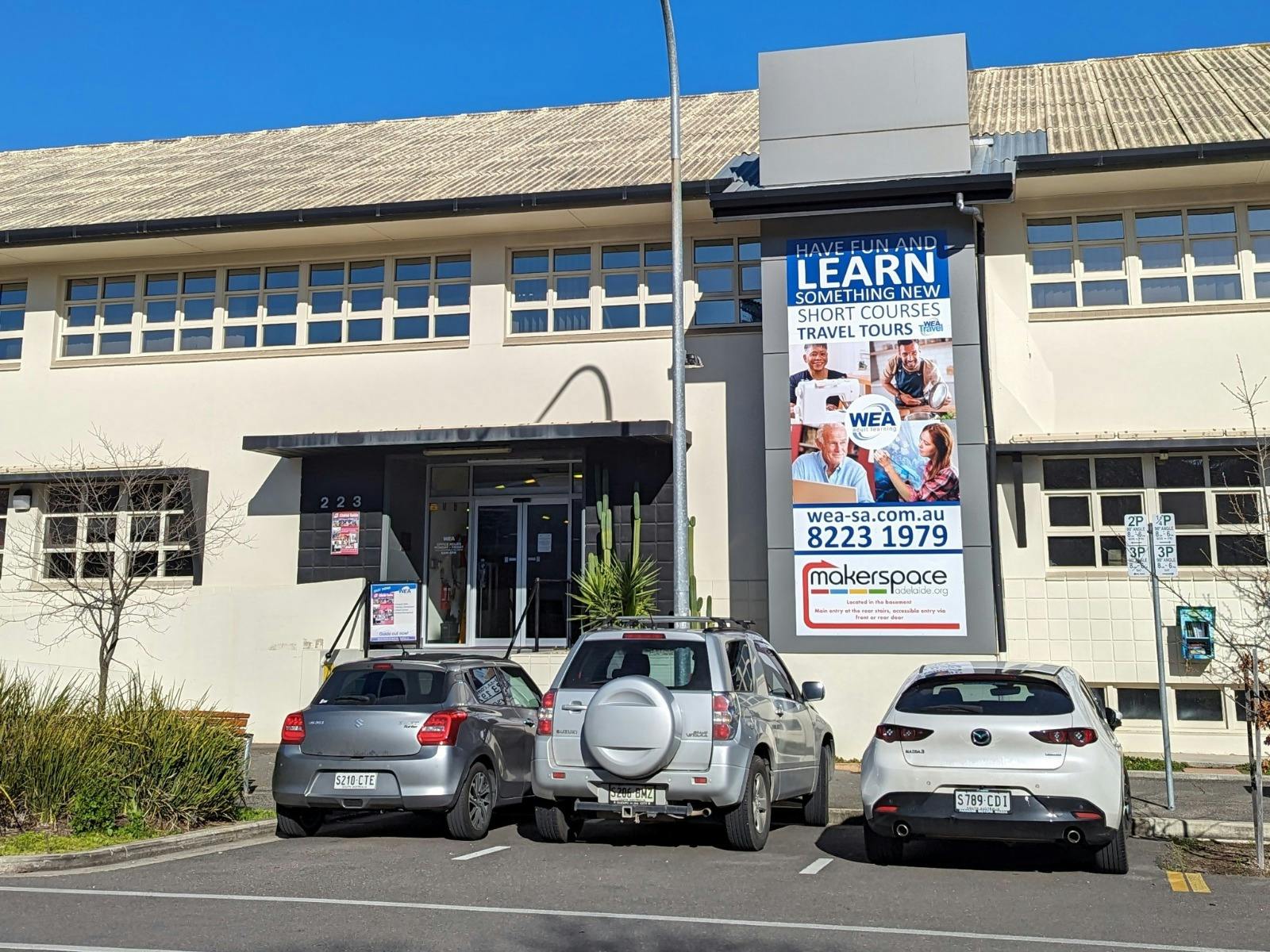 The front entrance of the WEA centre at 223 Angas Street, Adelaide