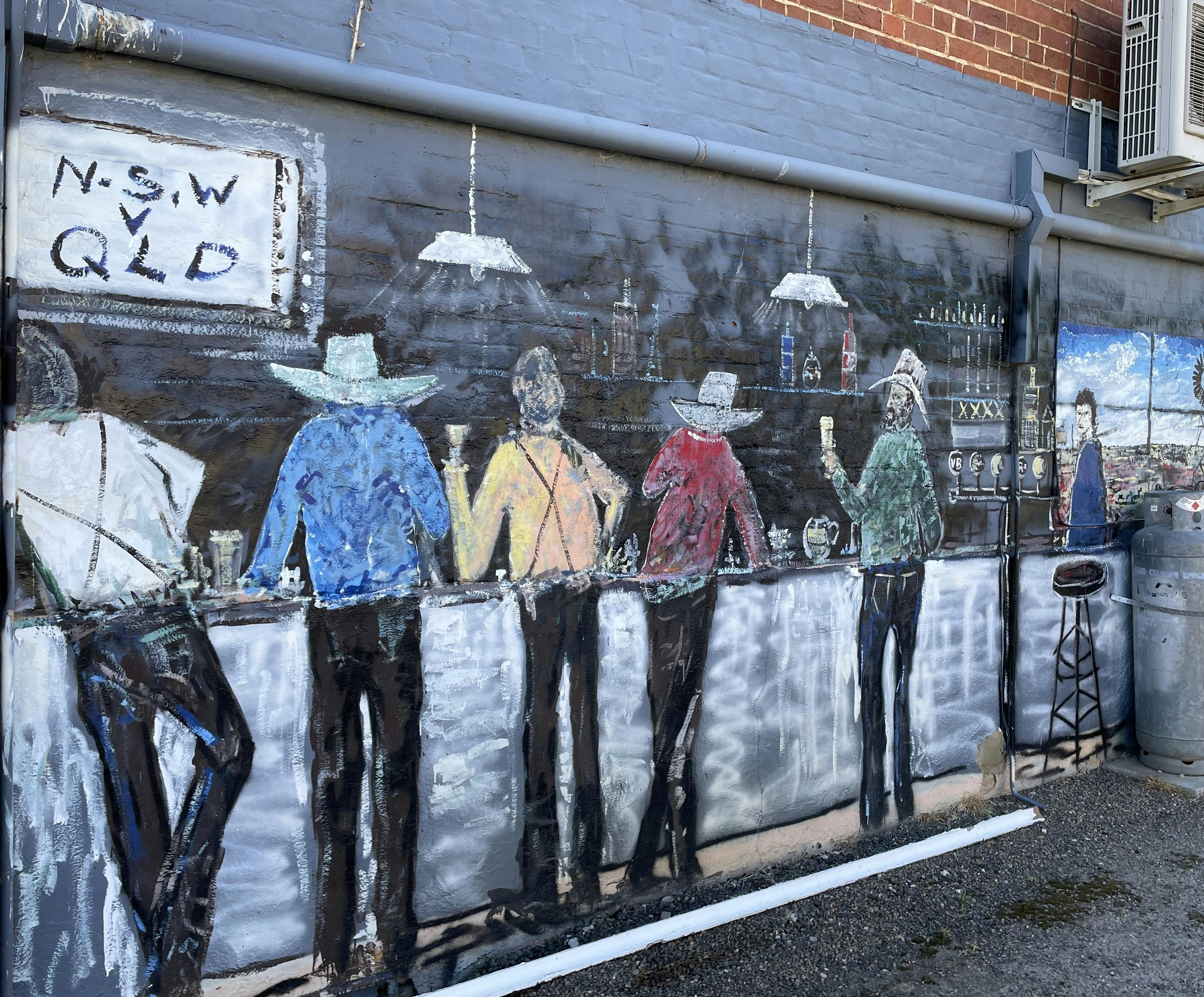 Painting of people standing at bar at Telegraph Hotel