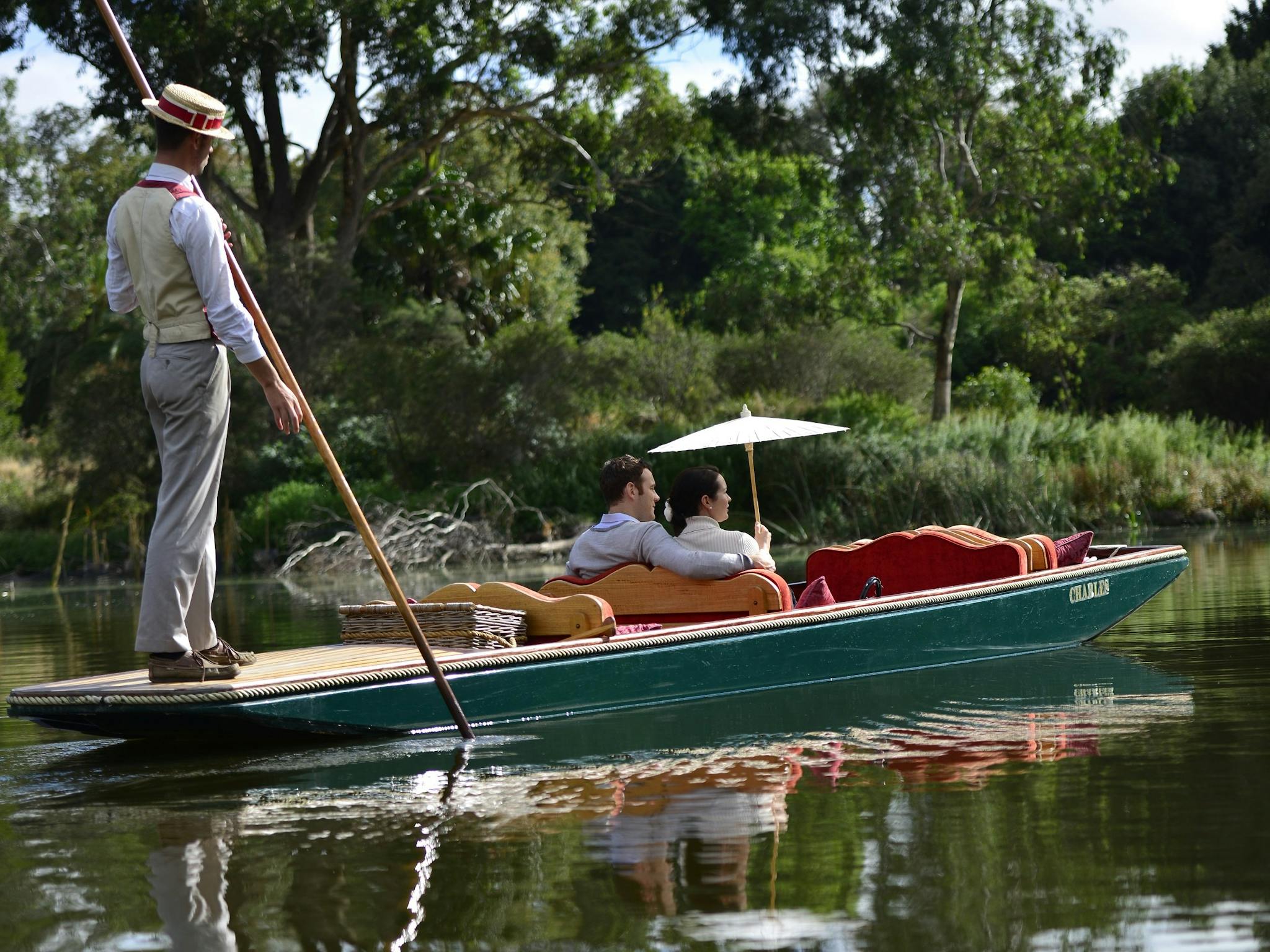 Punting-on-the-lake couple punting