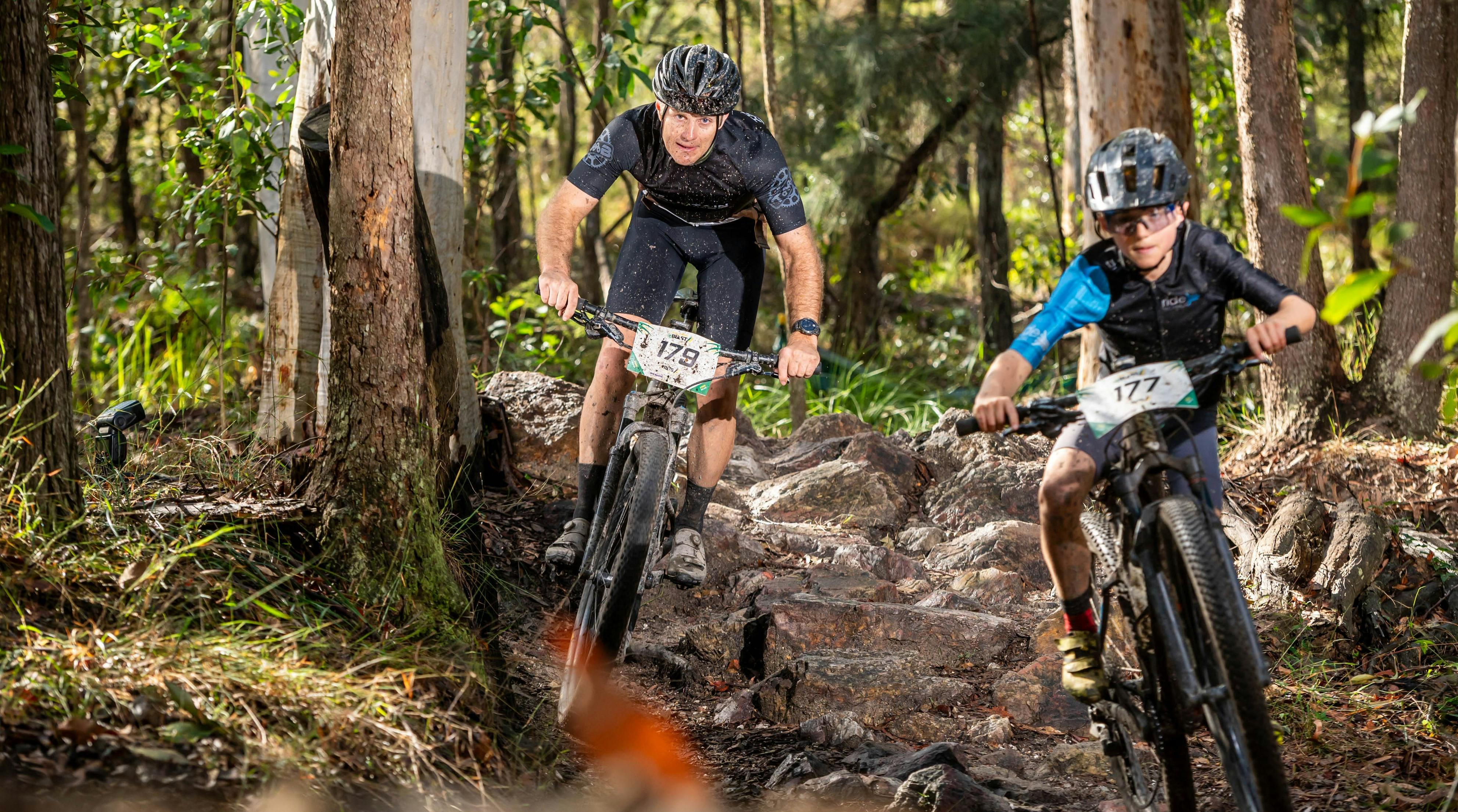 Father and son having a blast