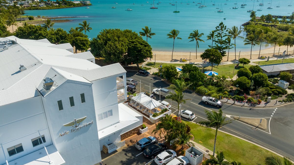 The Pub at Airlie Beach Hotel, showing its central location near the beach