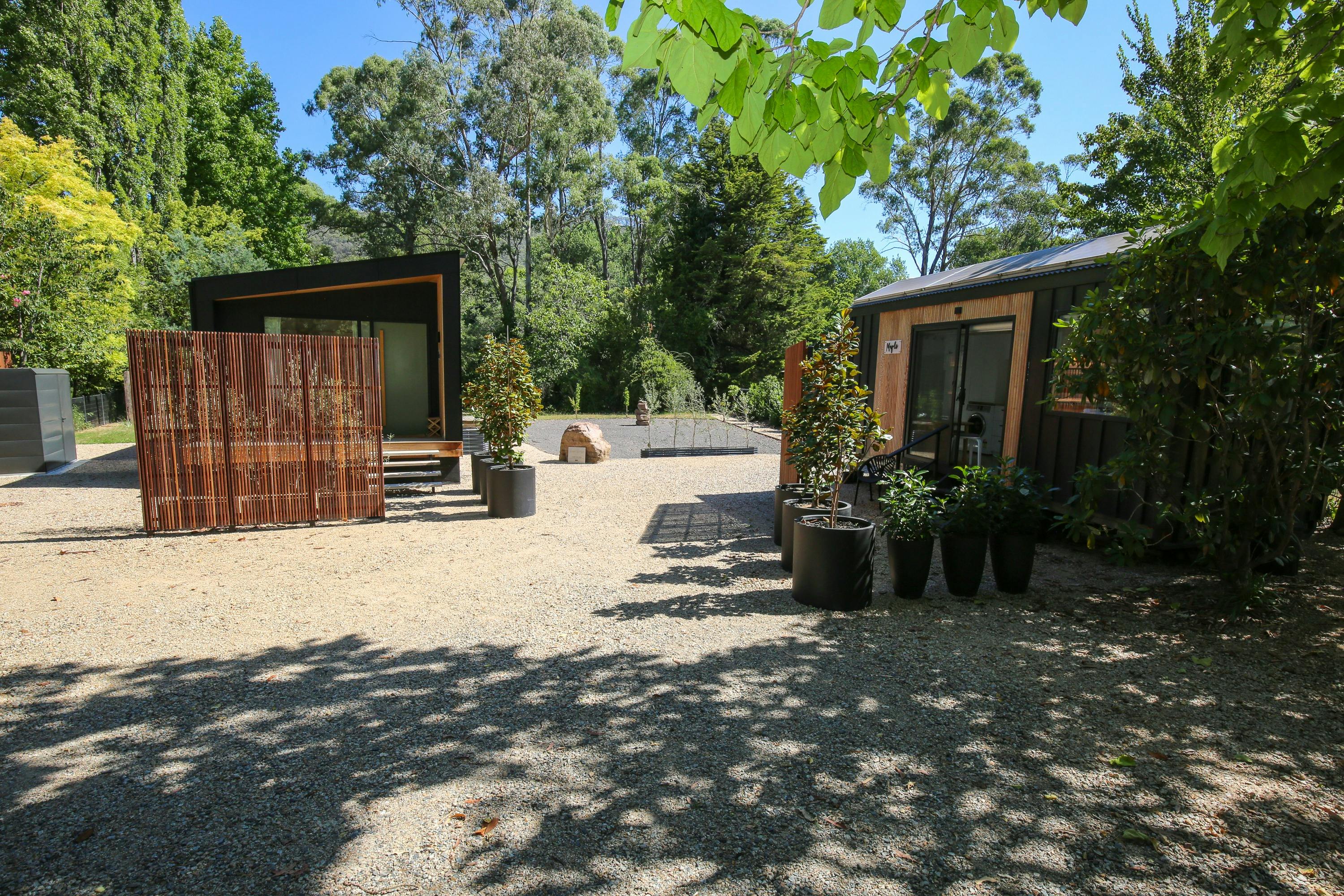 The Rocks both properties, maple tiny home and olive retreat outside area