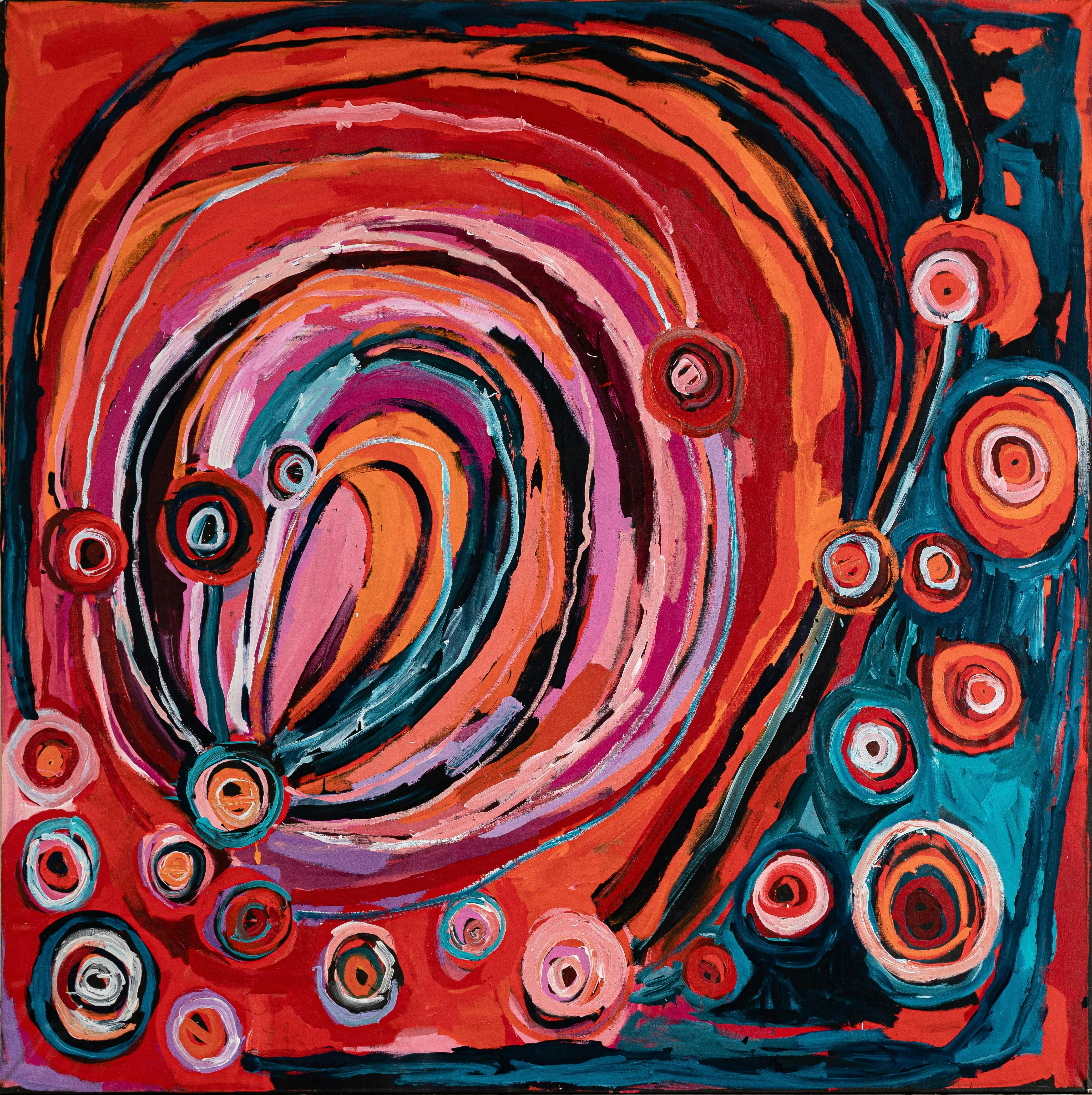 Aboriginal painting of country with round and looping shapes