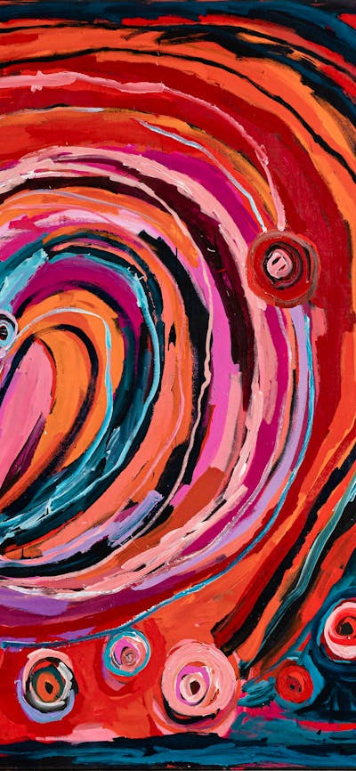 Aboriginal painting of country with round and looping shapes