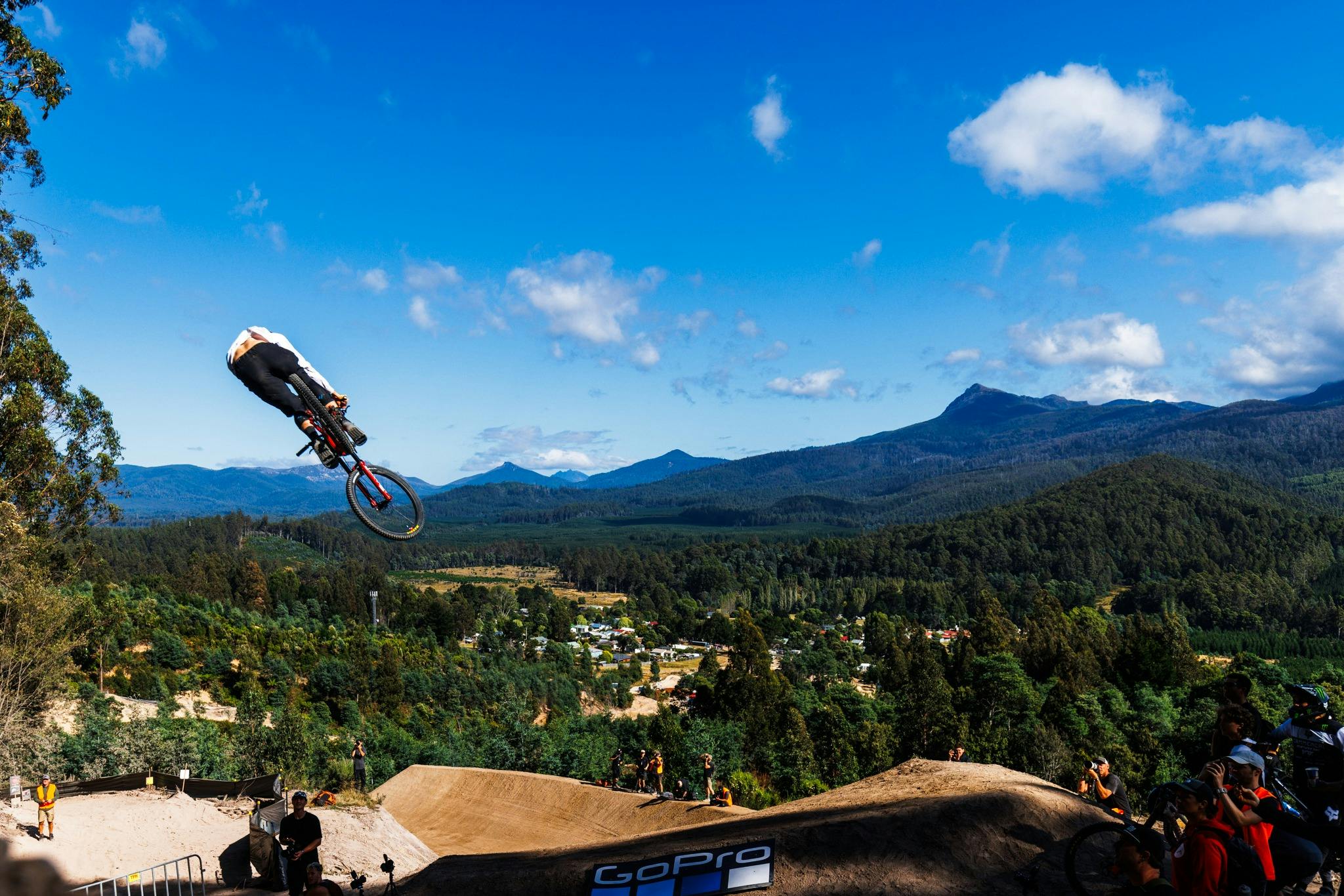 Rider performing large gap jump