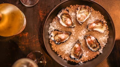 Signature Oysters, Pomegranate Mignonette, Yoghurt Pearl