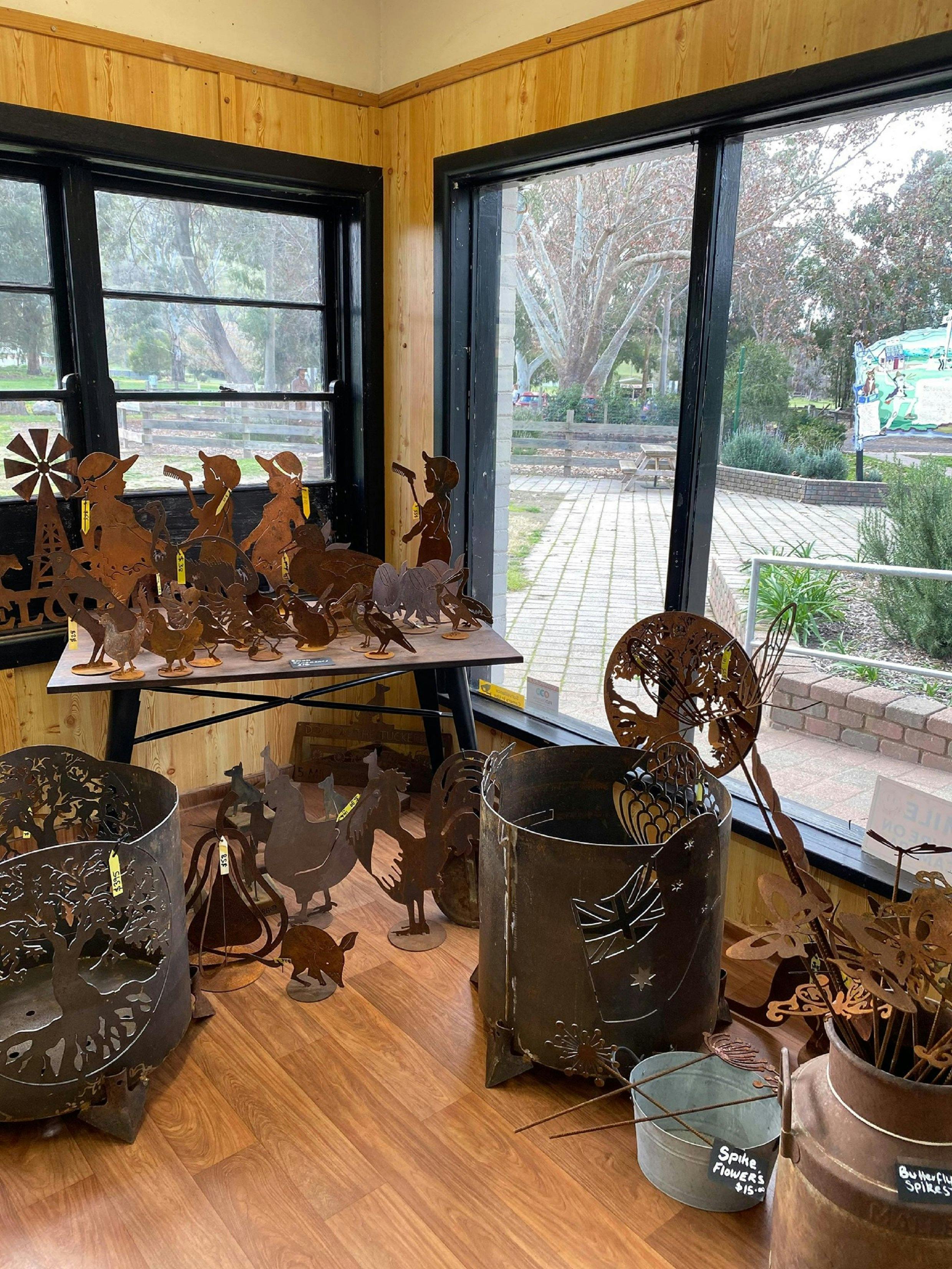 Metal work on sale at Dog on the Tucker Box Cafe