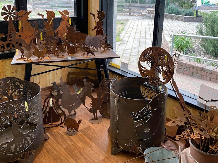 Metal work on sale at Dog on the Tucker Box Cafe