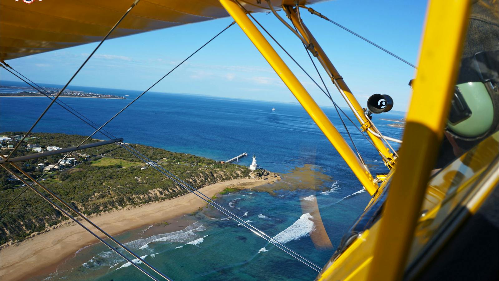 Flying toward Pt Lonsdale Lighthouse with Tiger Moth World