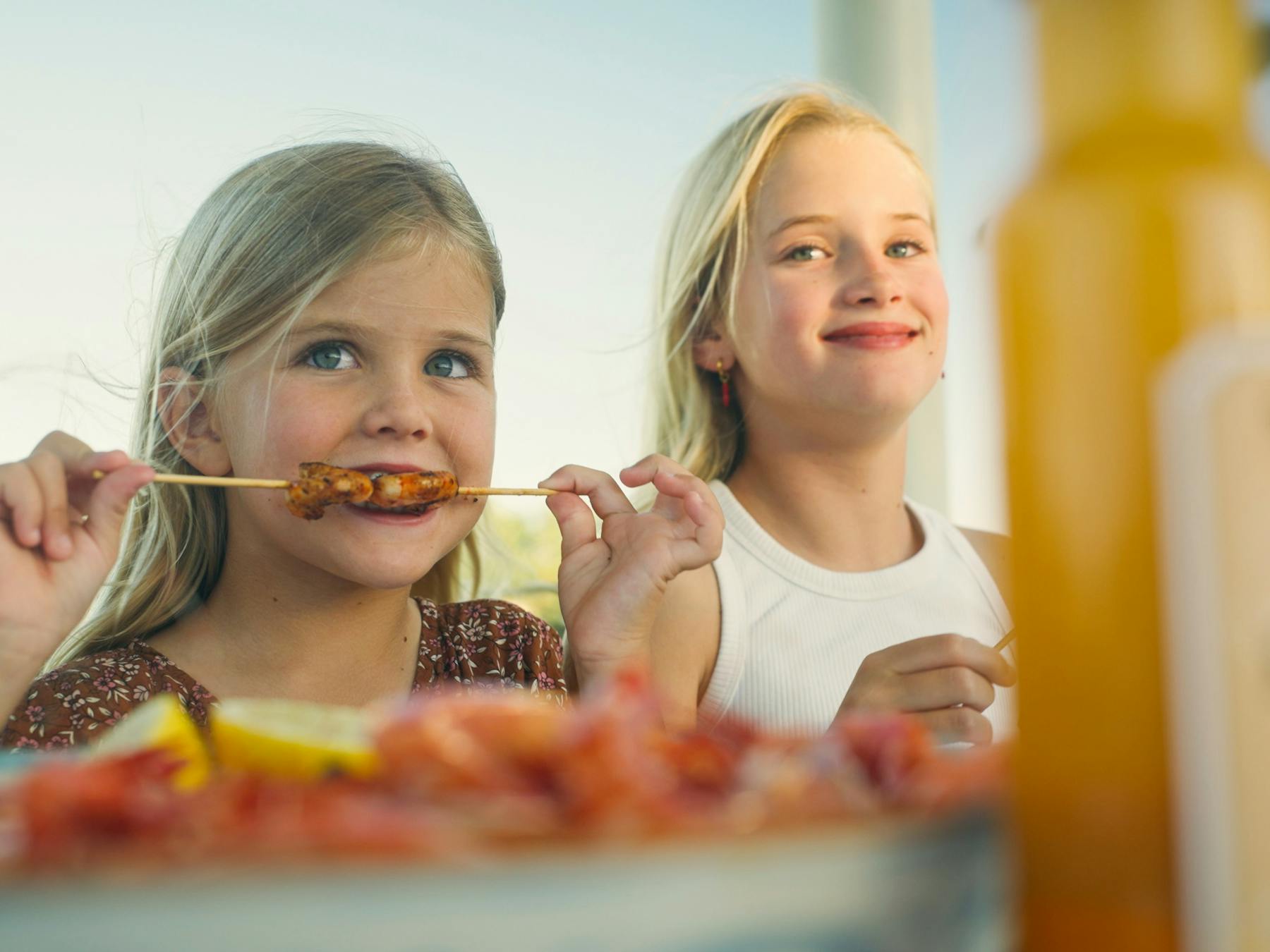 Little girls enjoying Exmouth Wild Prawns
