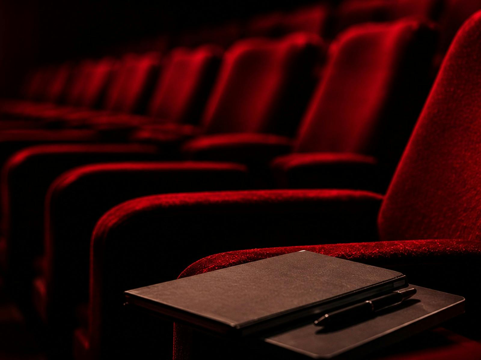 red theater seats with box on one