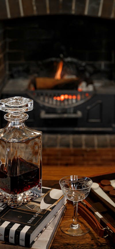 Relax with a fireplace in the cold of winter and complementary port