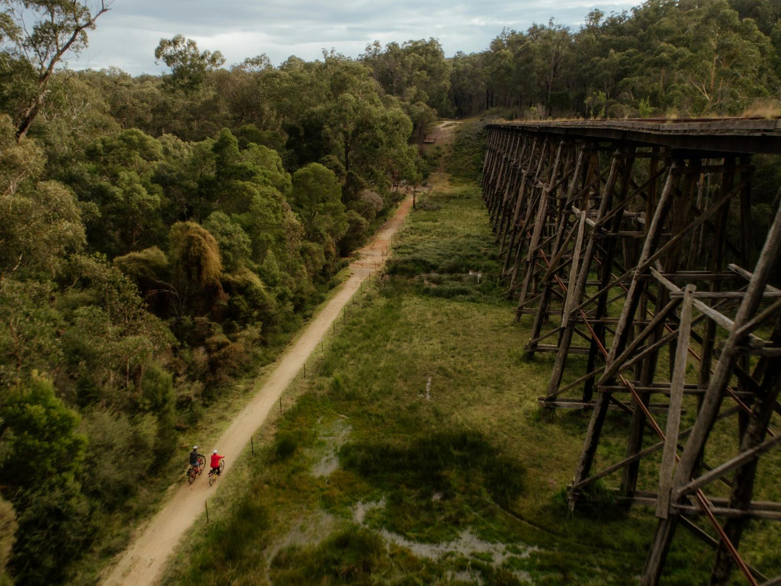 Ride past trestle bridges