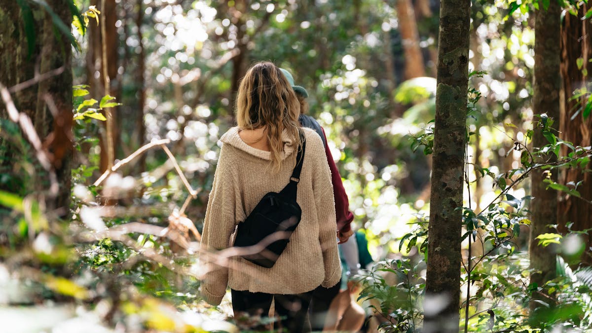 Woman forest bathing