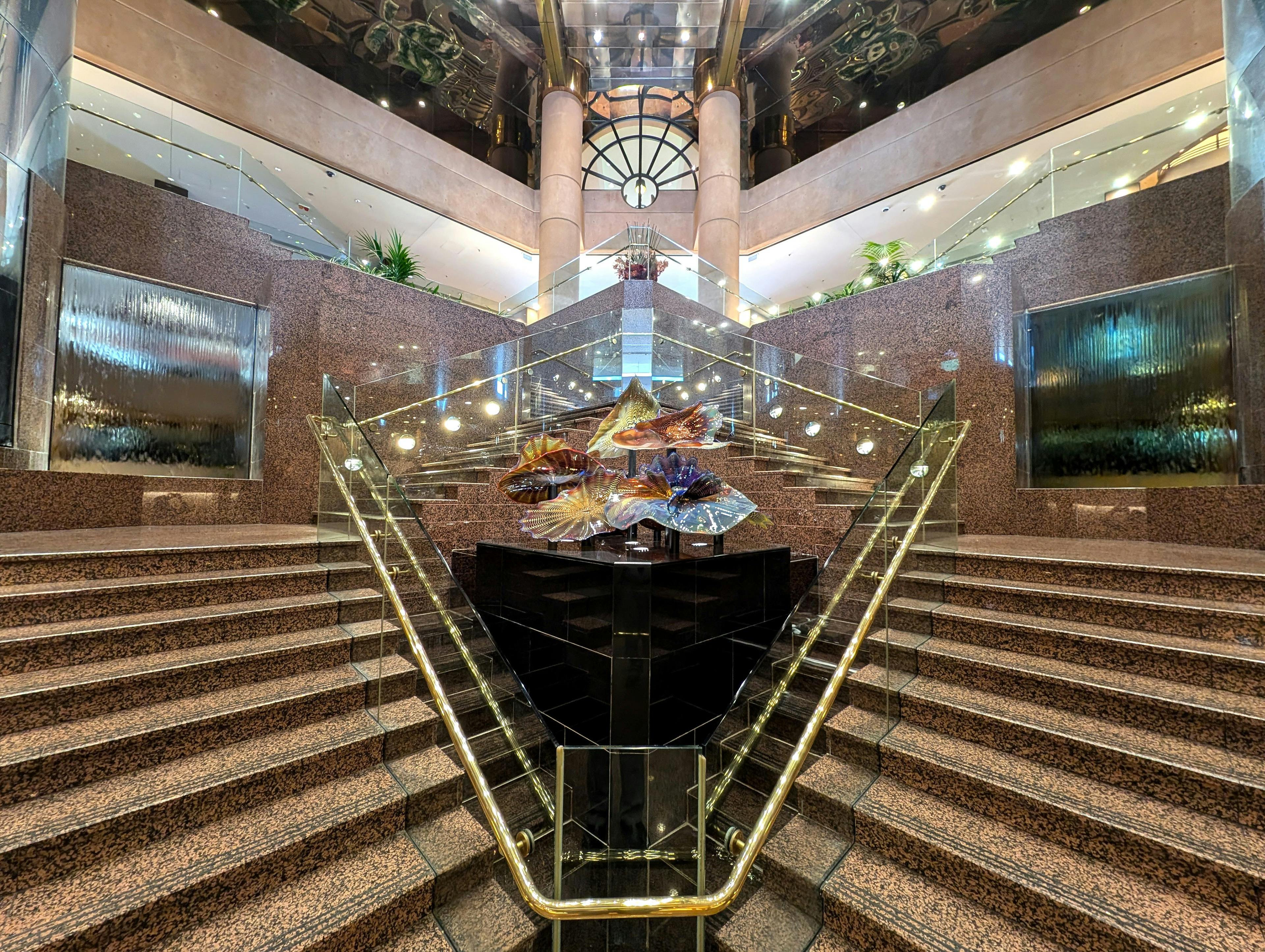 Chihuly sculpture at grand staircase in lobby level of InterContinental Adelaide