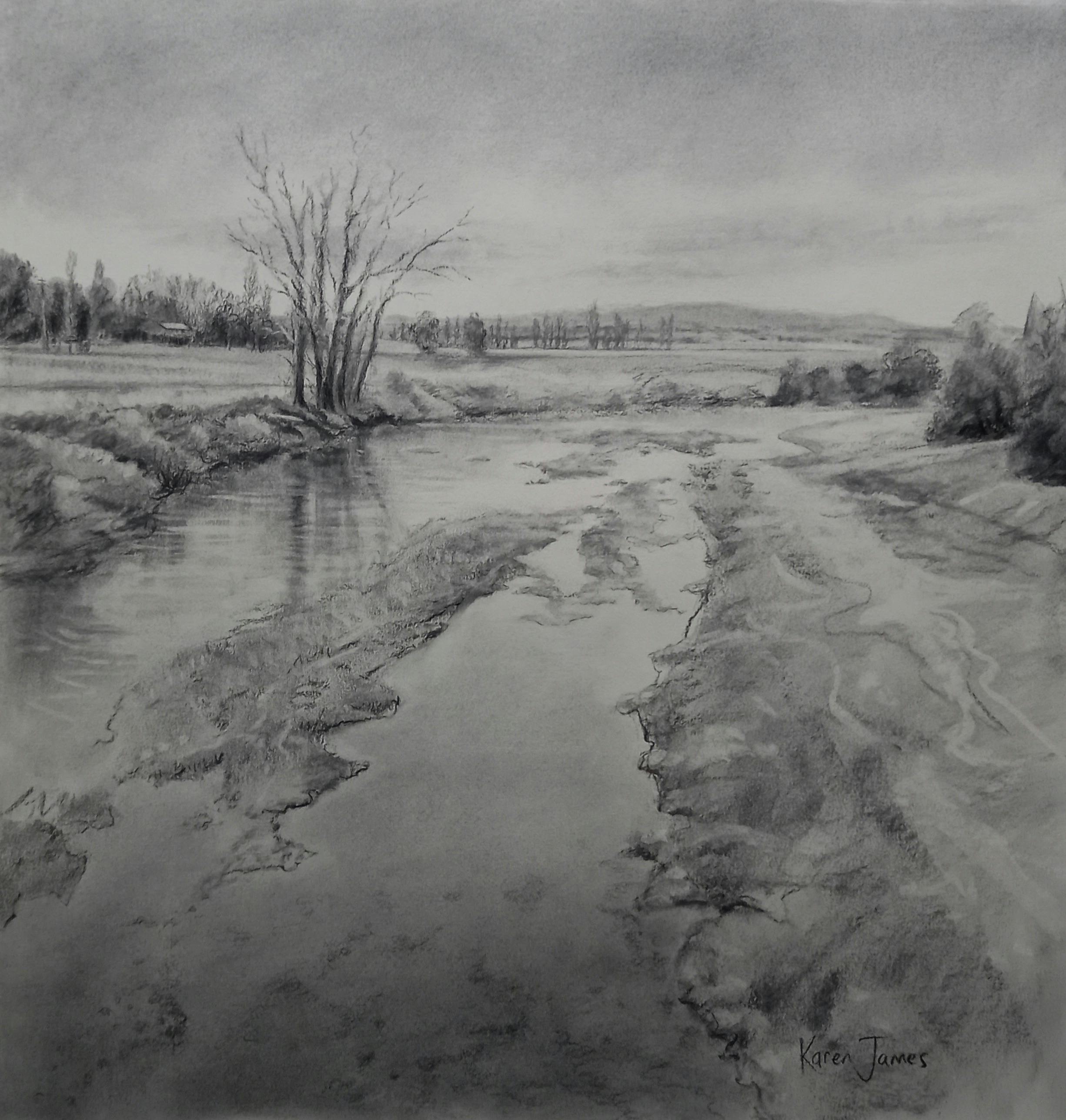 マコーリー川の木炭画