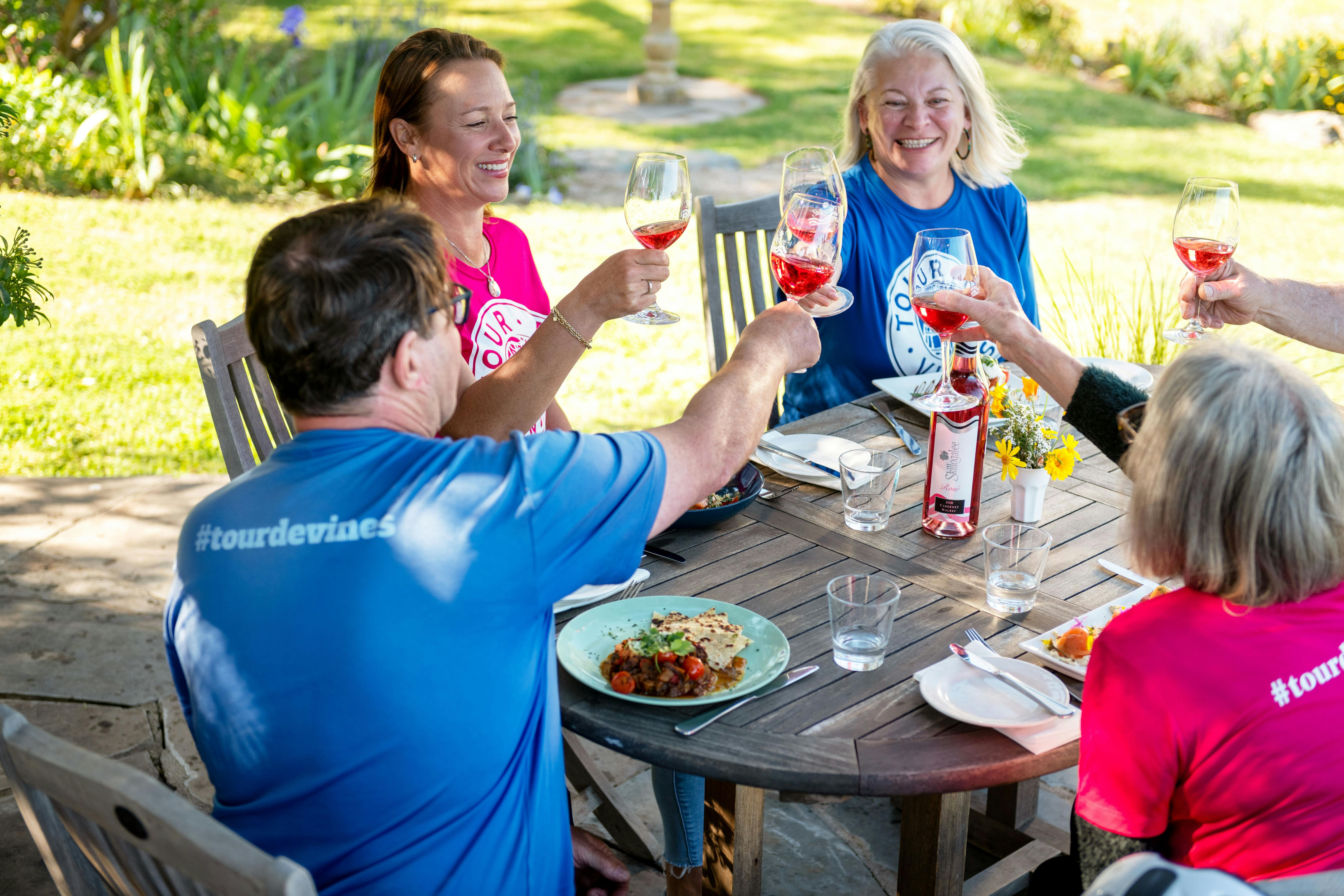 Enjoying lunch on a Tour de Vines cycling tour in South Australia
