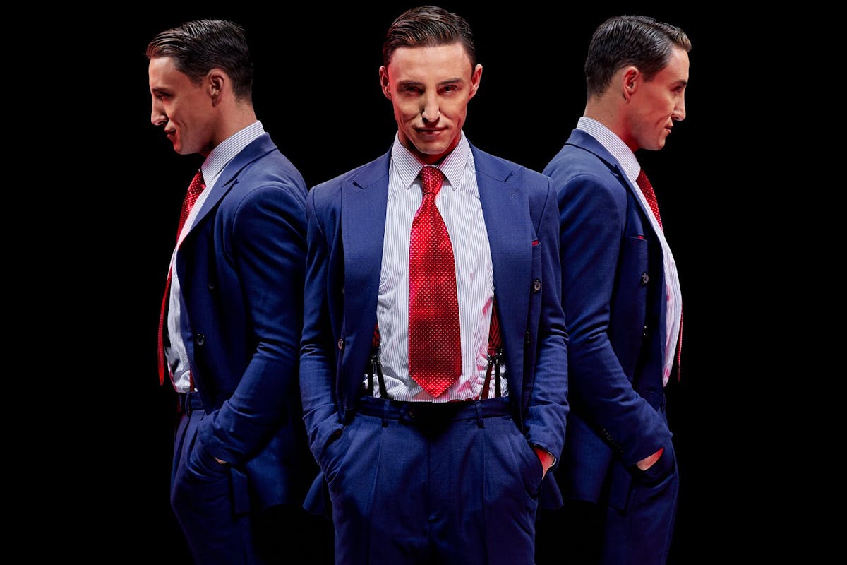 Key character is standing face on to the camera. The same image is on the left and right as well.