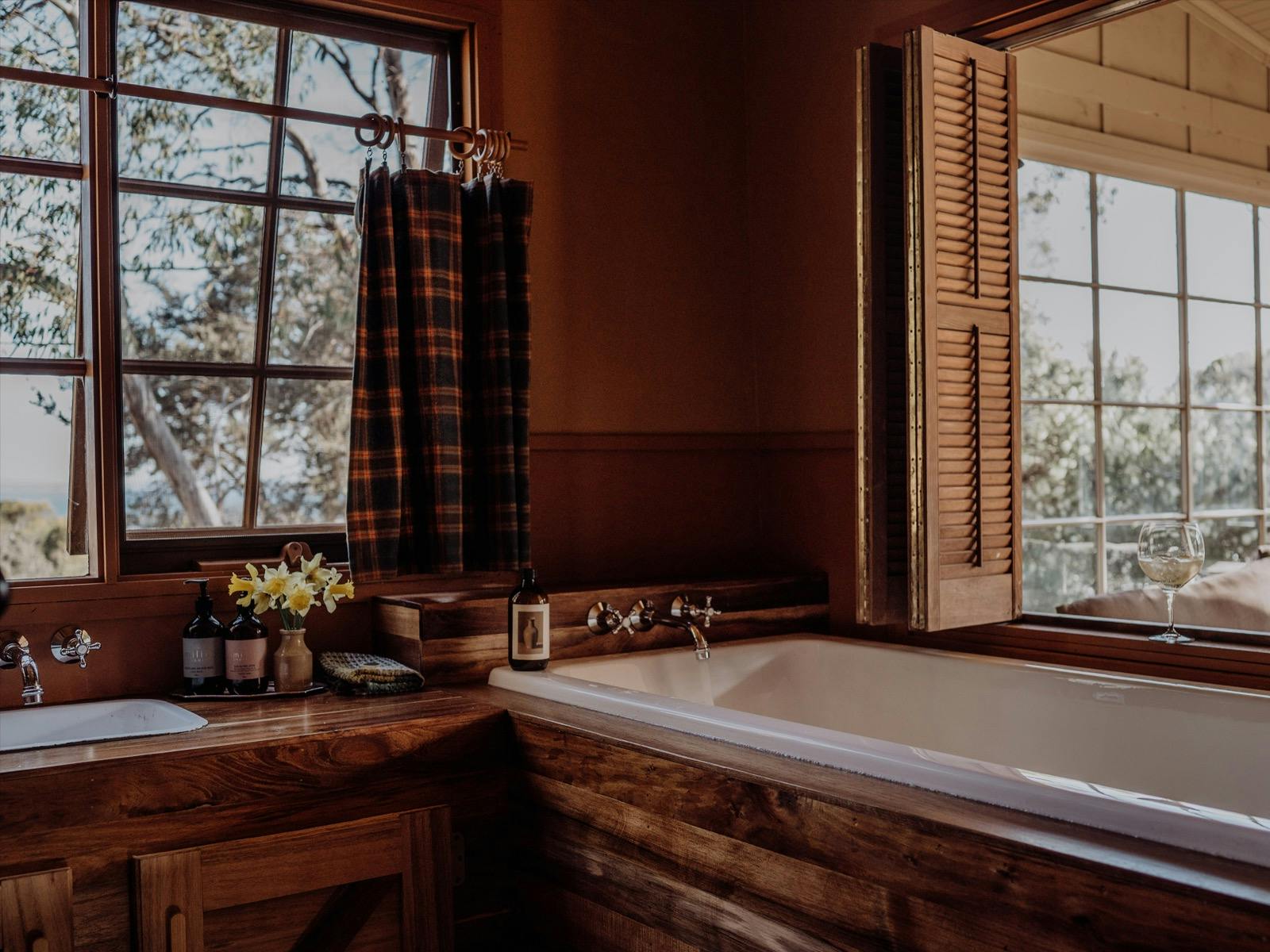 The deep soaking bath is a highlight of the Camp with bath salts and a view!