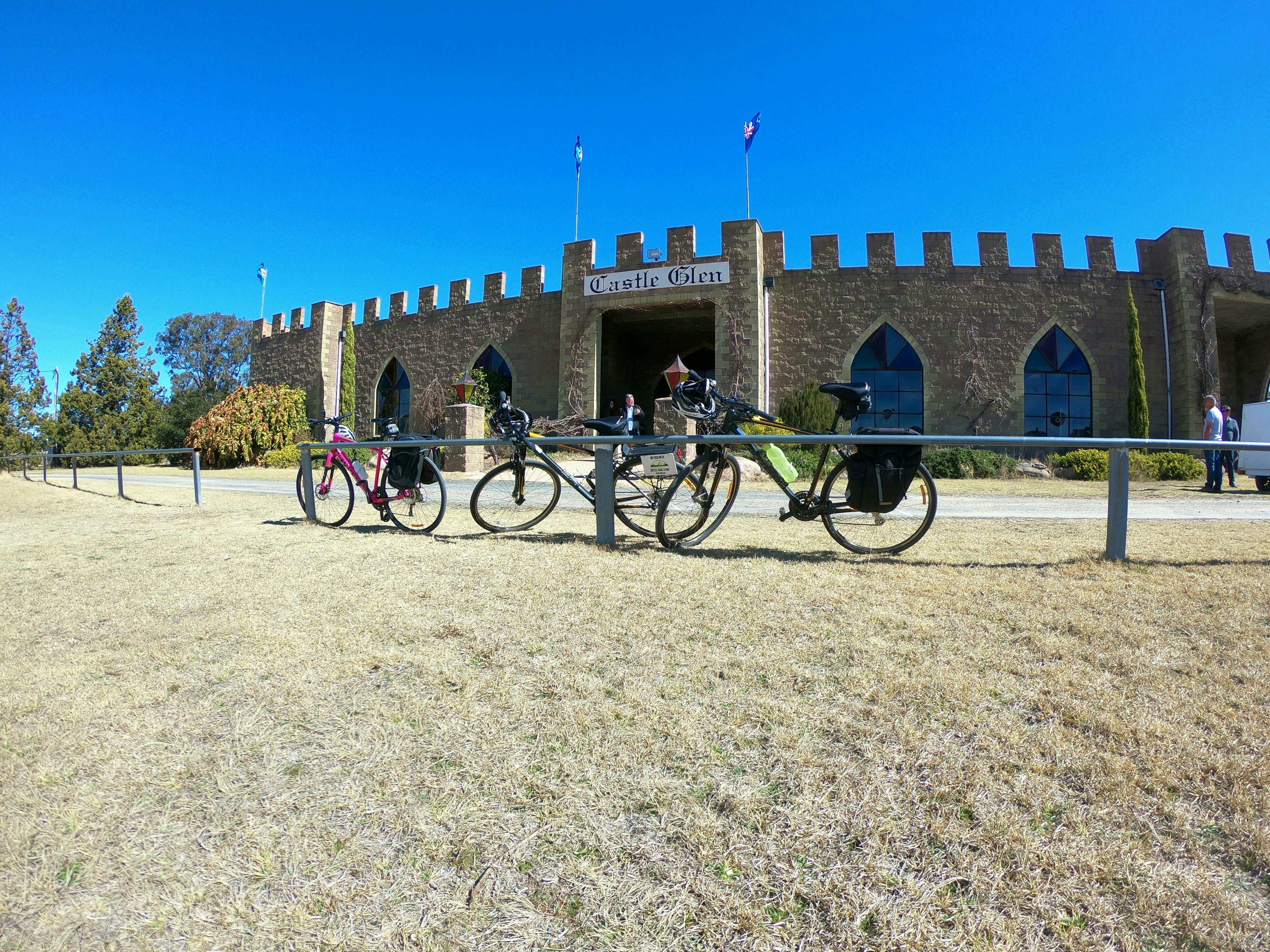 bicycles outside a castle