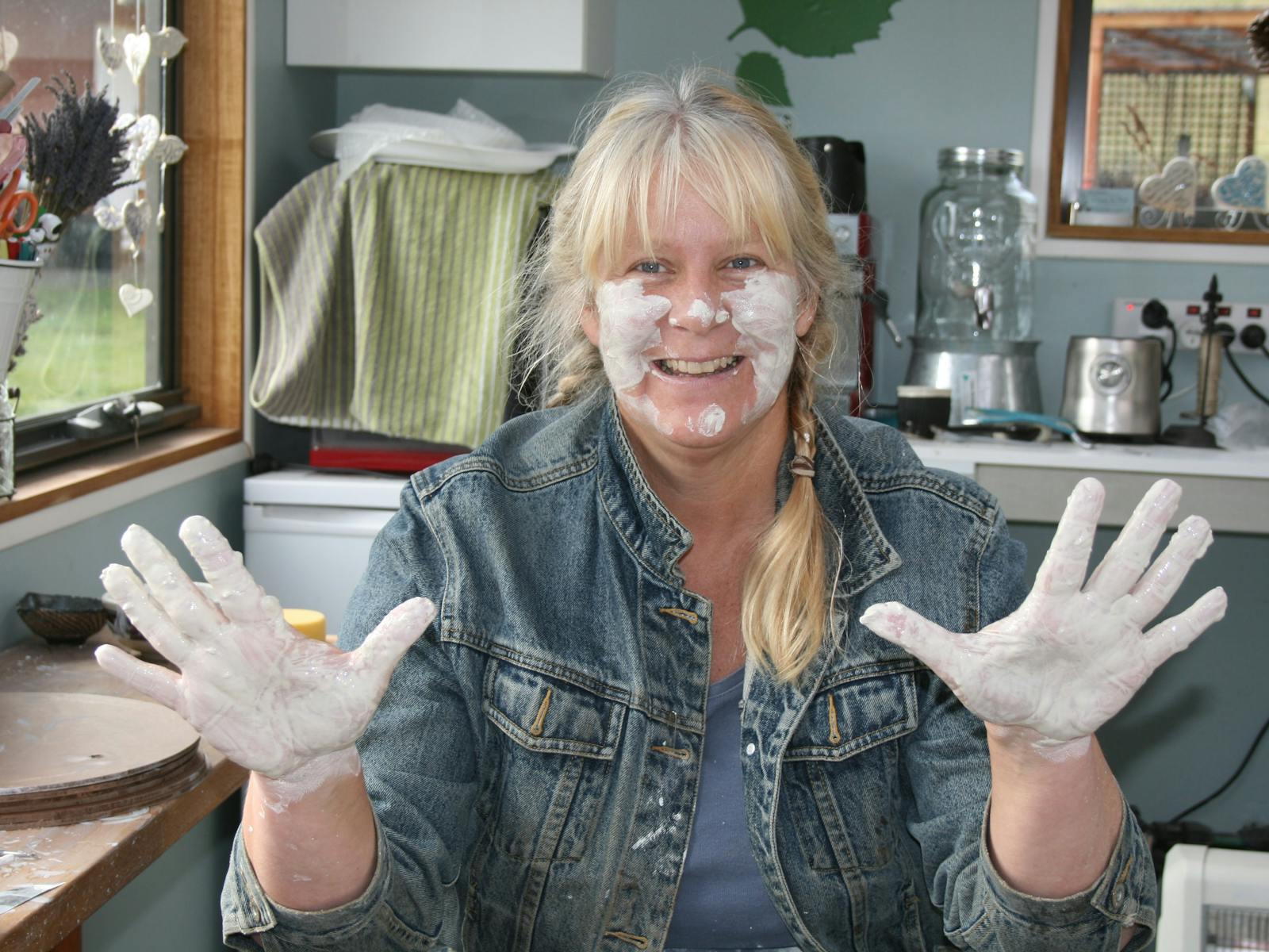 Lisa Britzman having fun with clay in her Campo de Flori Ceramic Studio in Glen Huon