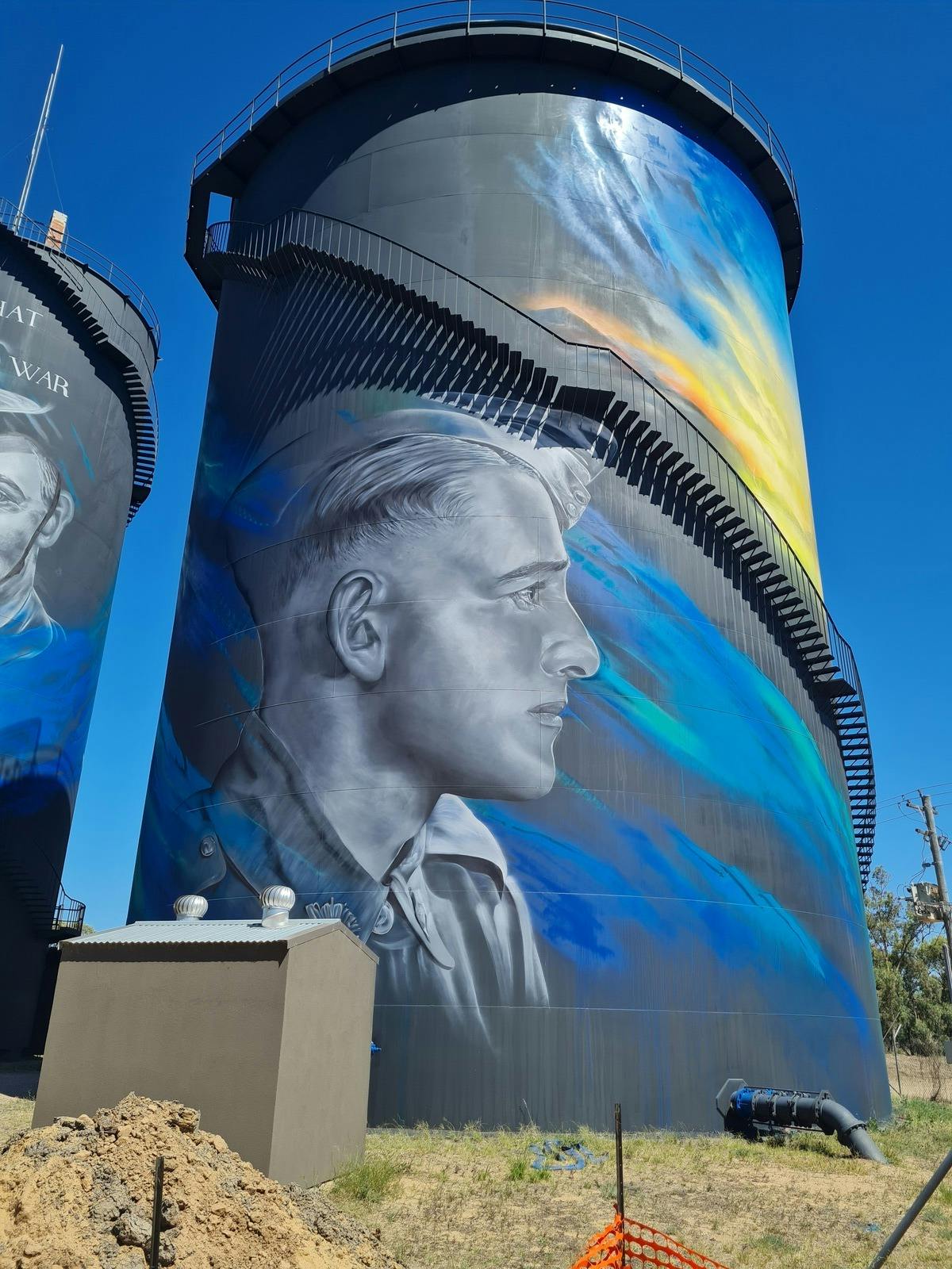 Image of returned serviceman William 'George' Cannon on Water Tower Art Hay NSW