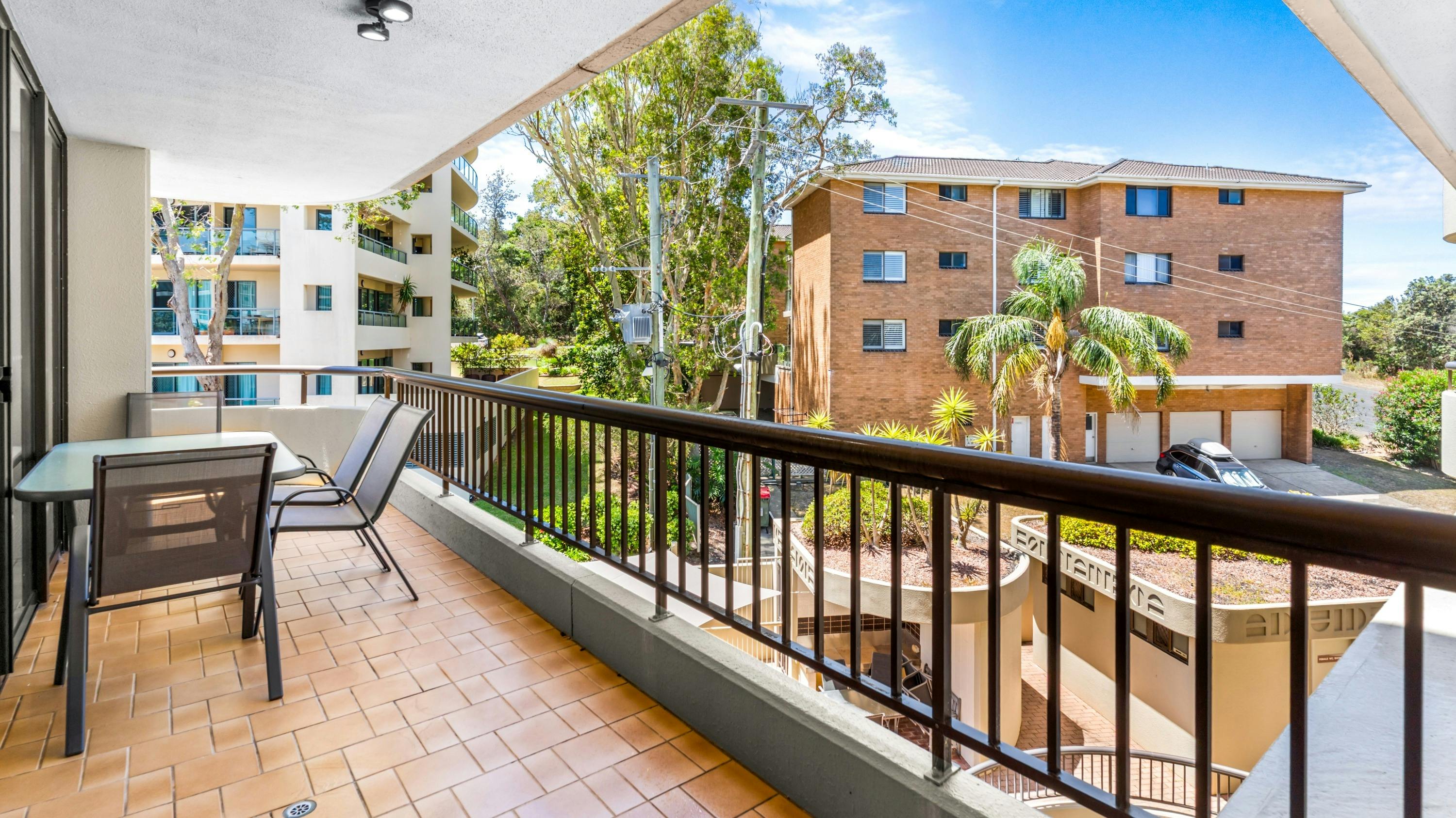 Balcony with dining setting