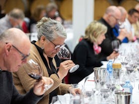 Participants taste and examine an exclusive line up of wines at the Coonawarra Cabernet Masterclass