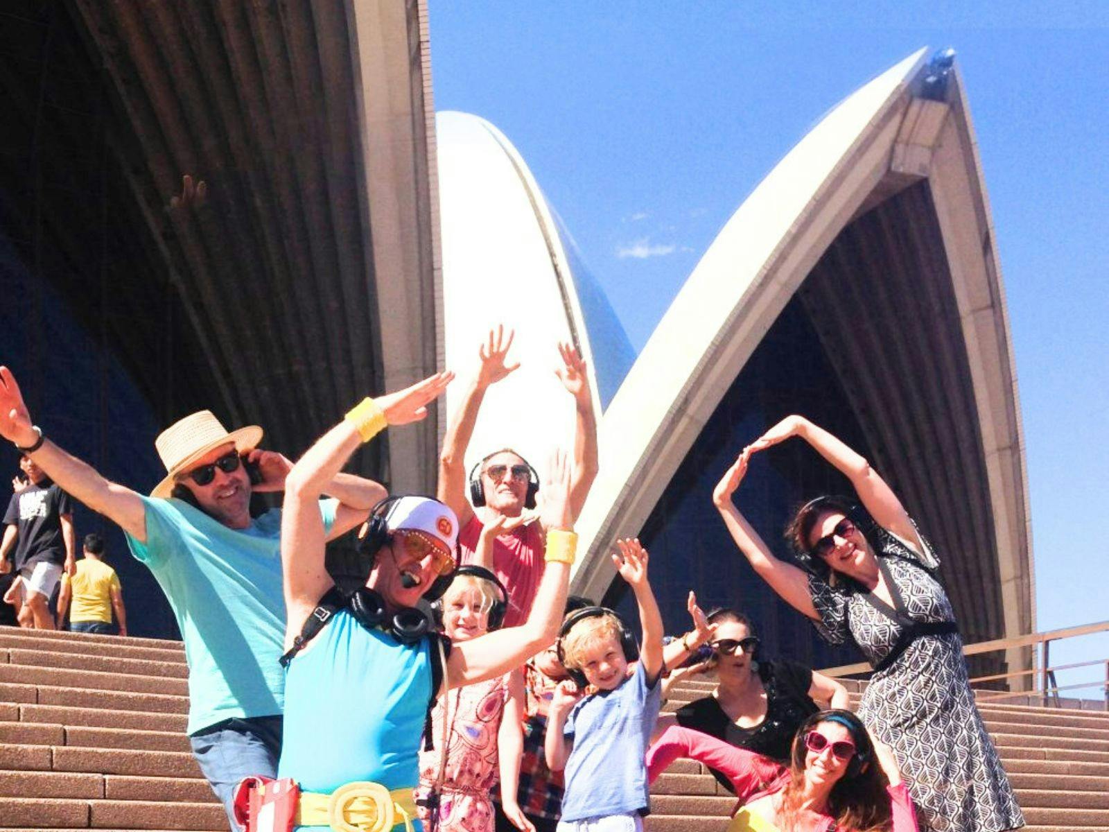 Guru Dudu Silent Disco Walking Tour, Sydney Opera House Tour Group having fun