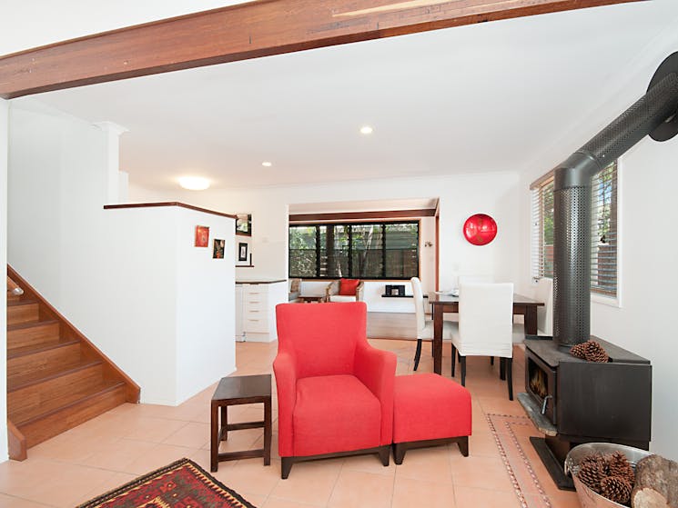 Alkira - Byron Bay - Living with Indoor Fireplace