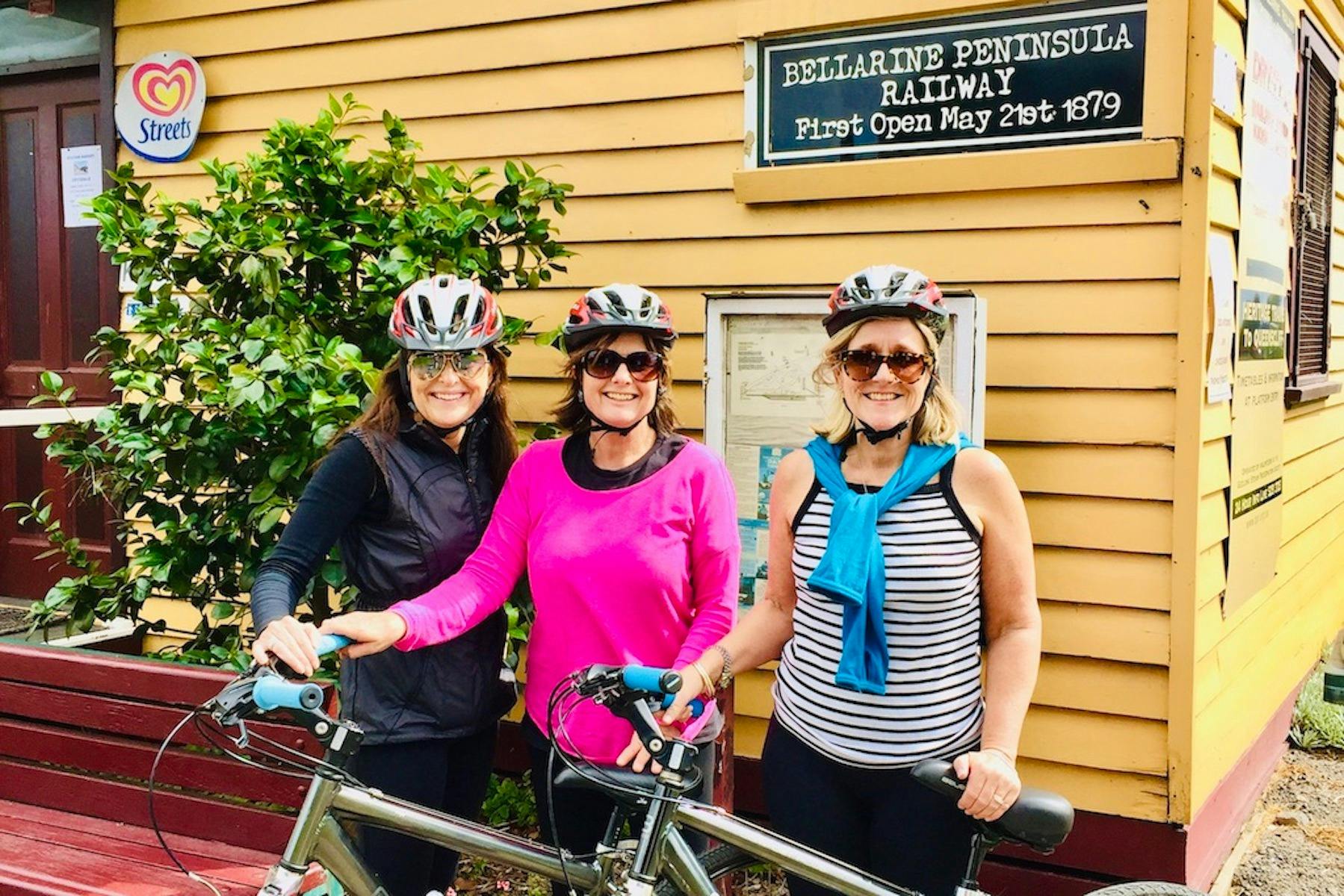 finishing a cycling vinetour at historic queenscliff train station