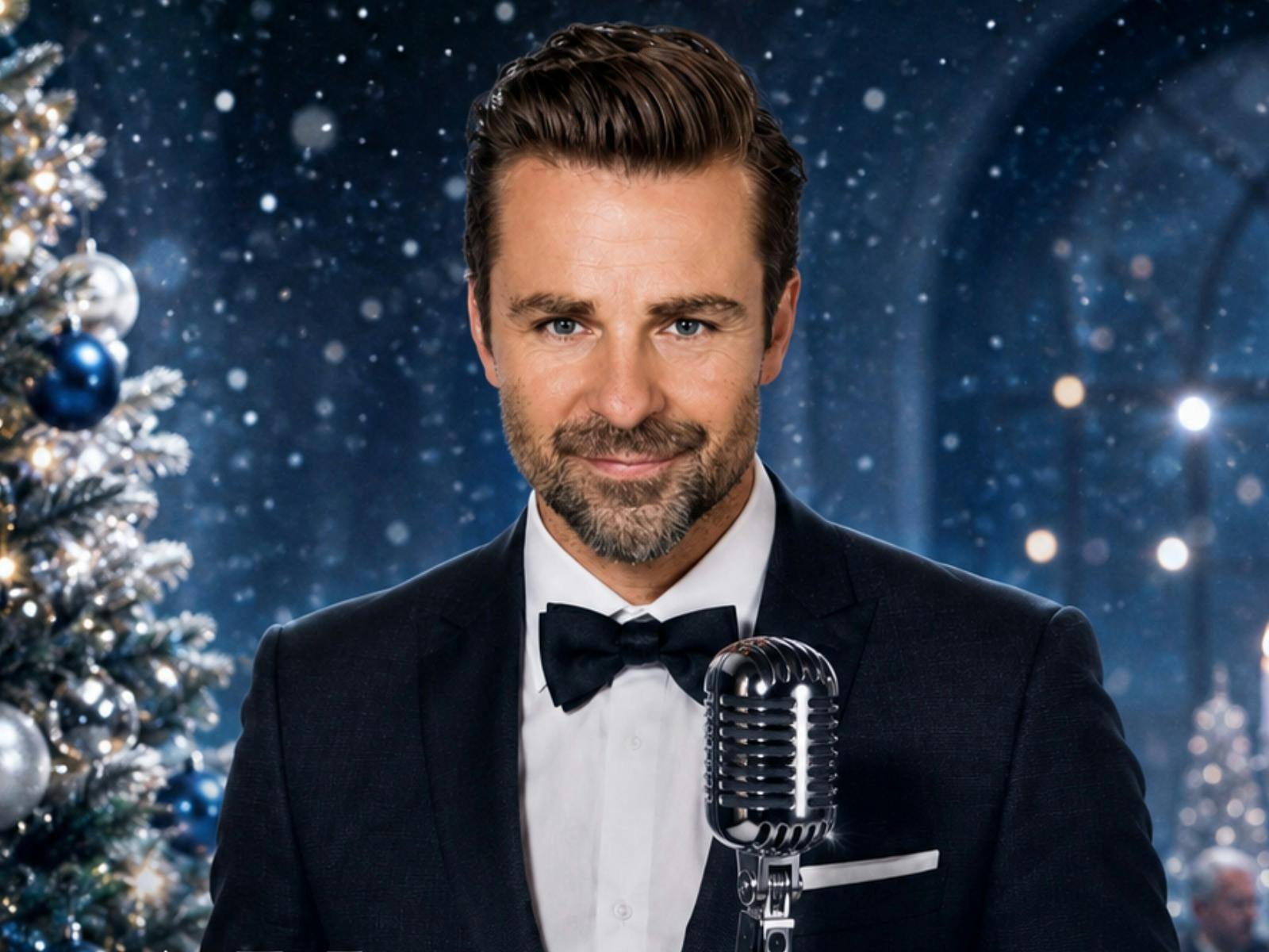 Man in tuxedo looking at camera