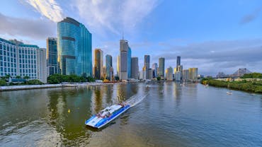 City Cat ferry in foreground on the Brisbane River