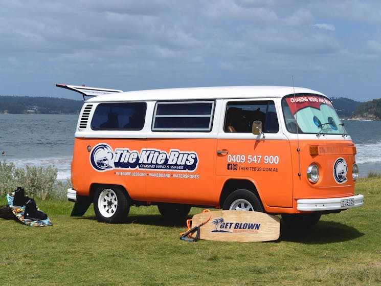 The Kite Bus Kombi on the south coast NSW traveling to beaches and water sport locations