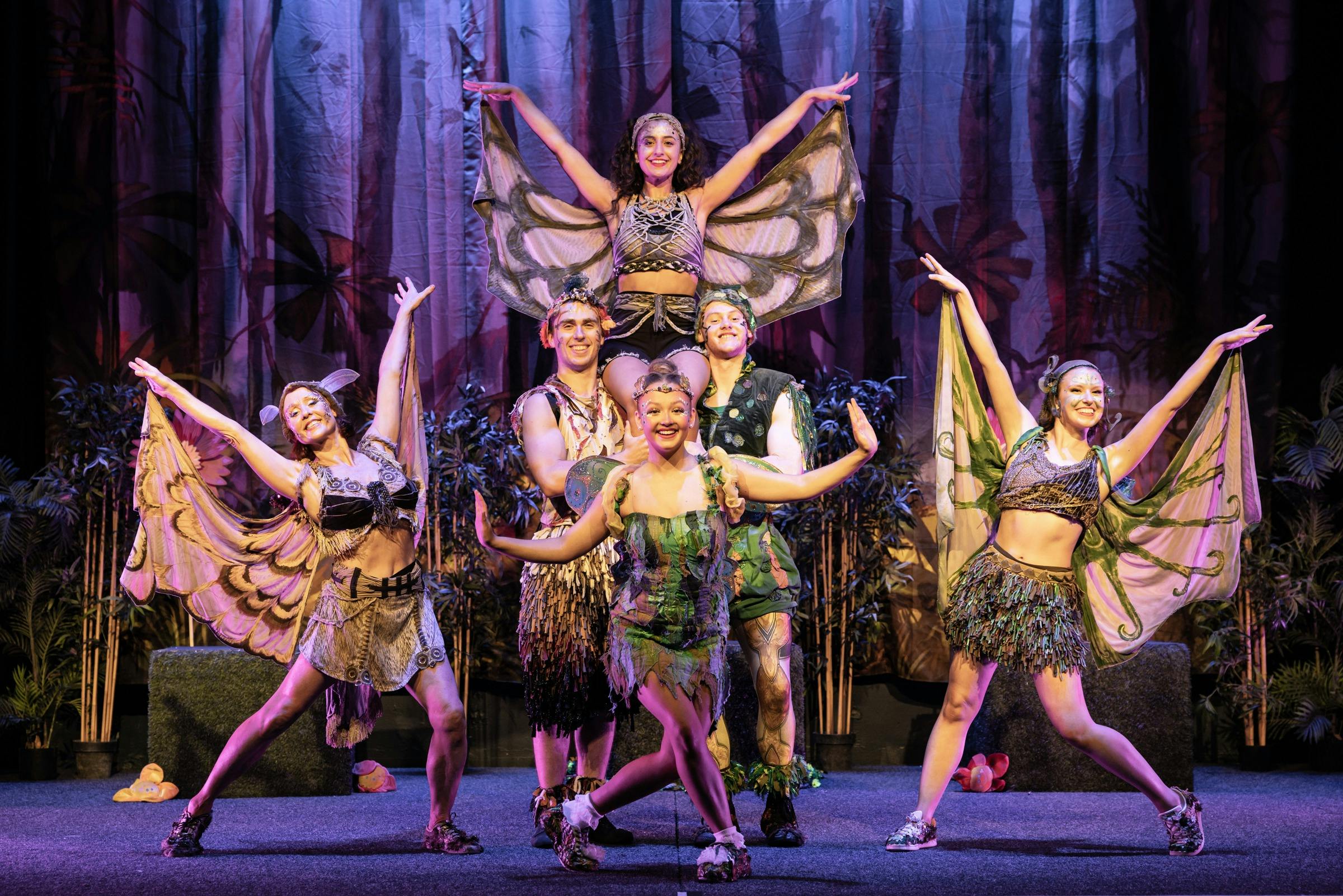 a group of fairies stand in formation on stage