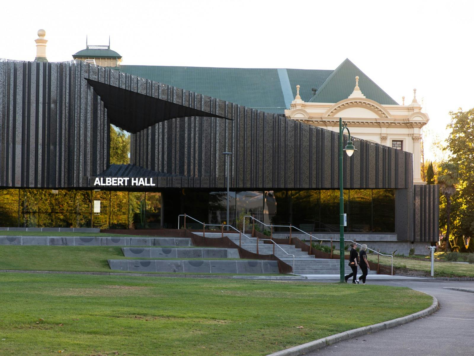 Exterior of a large building in a park