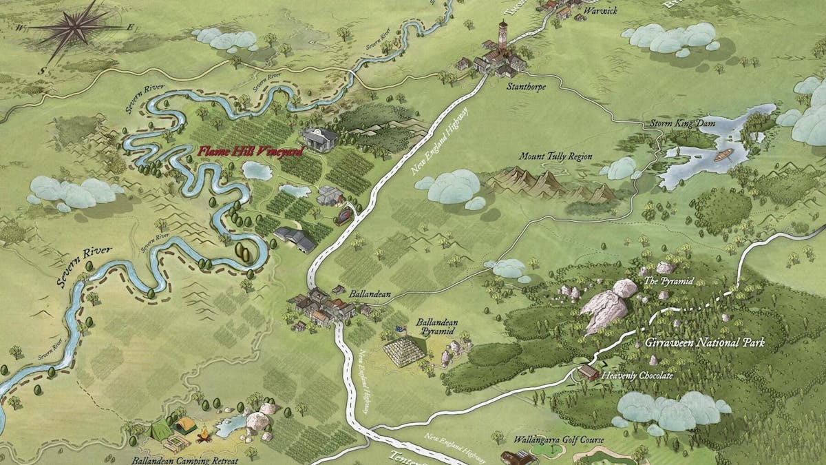flame hill vineyard, severn river vineyard map, Queensland wine, bud to bottle, granite belt wine