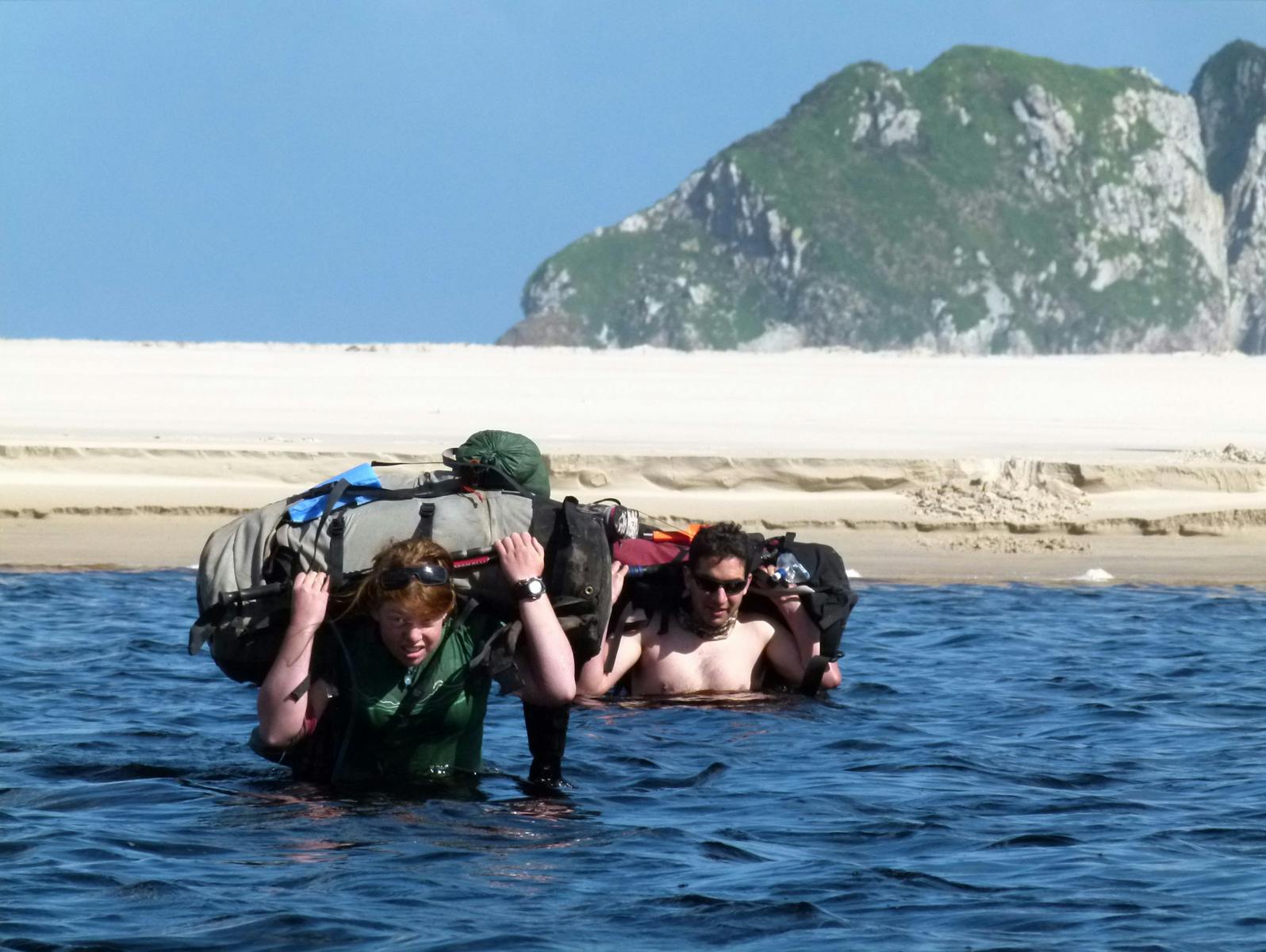 Crossing New River Lagoon on Tasmania's South Coast Track