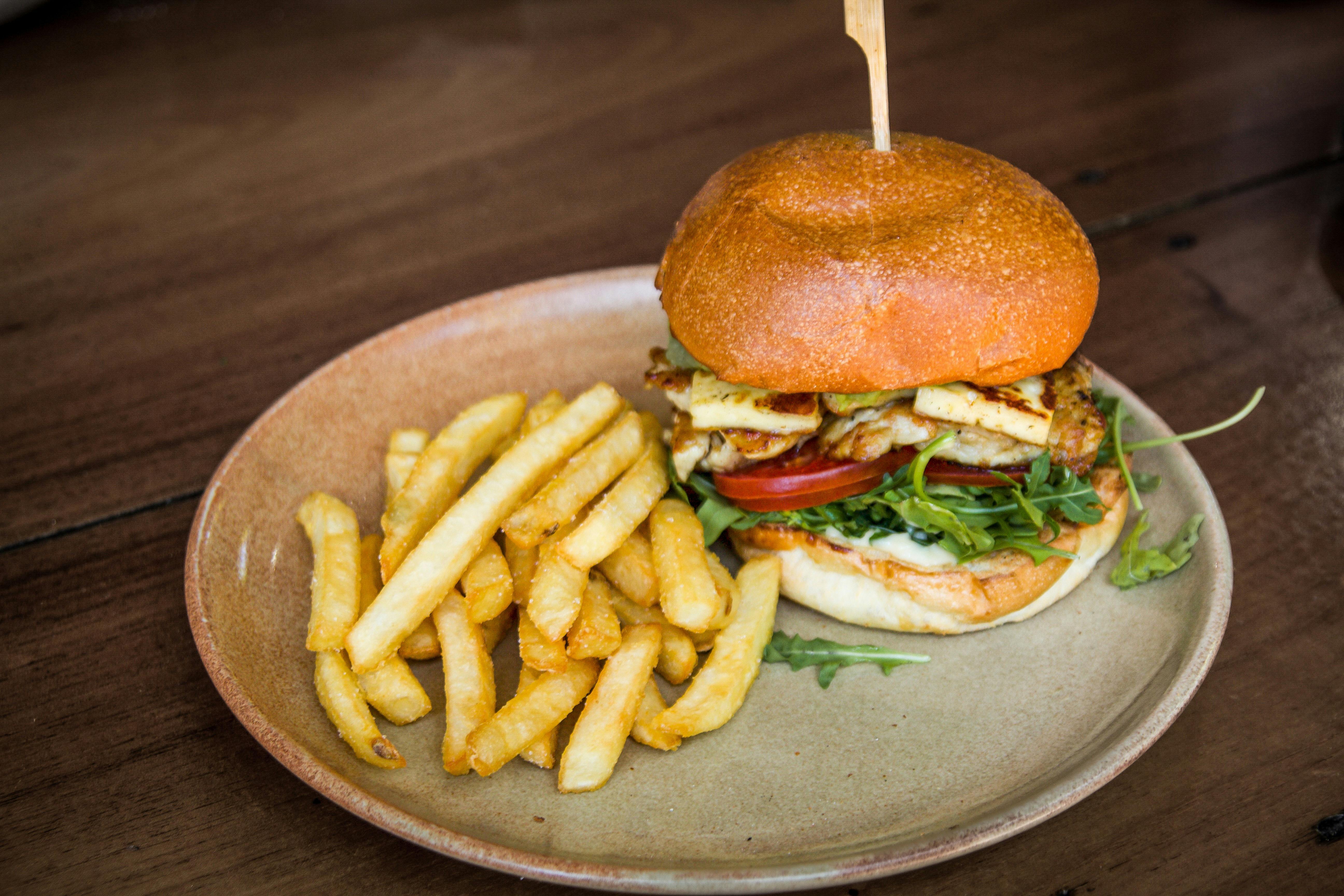 Burger at The Old Butter Factory cafe