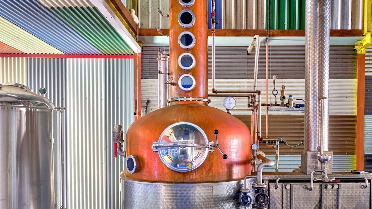 Copper pot still used for distillation at Mt Uncle Distillery