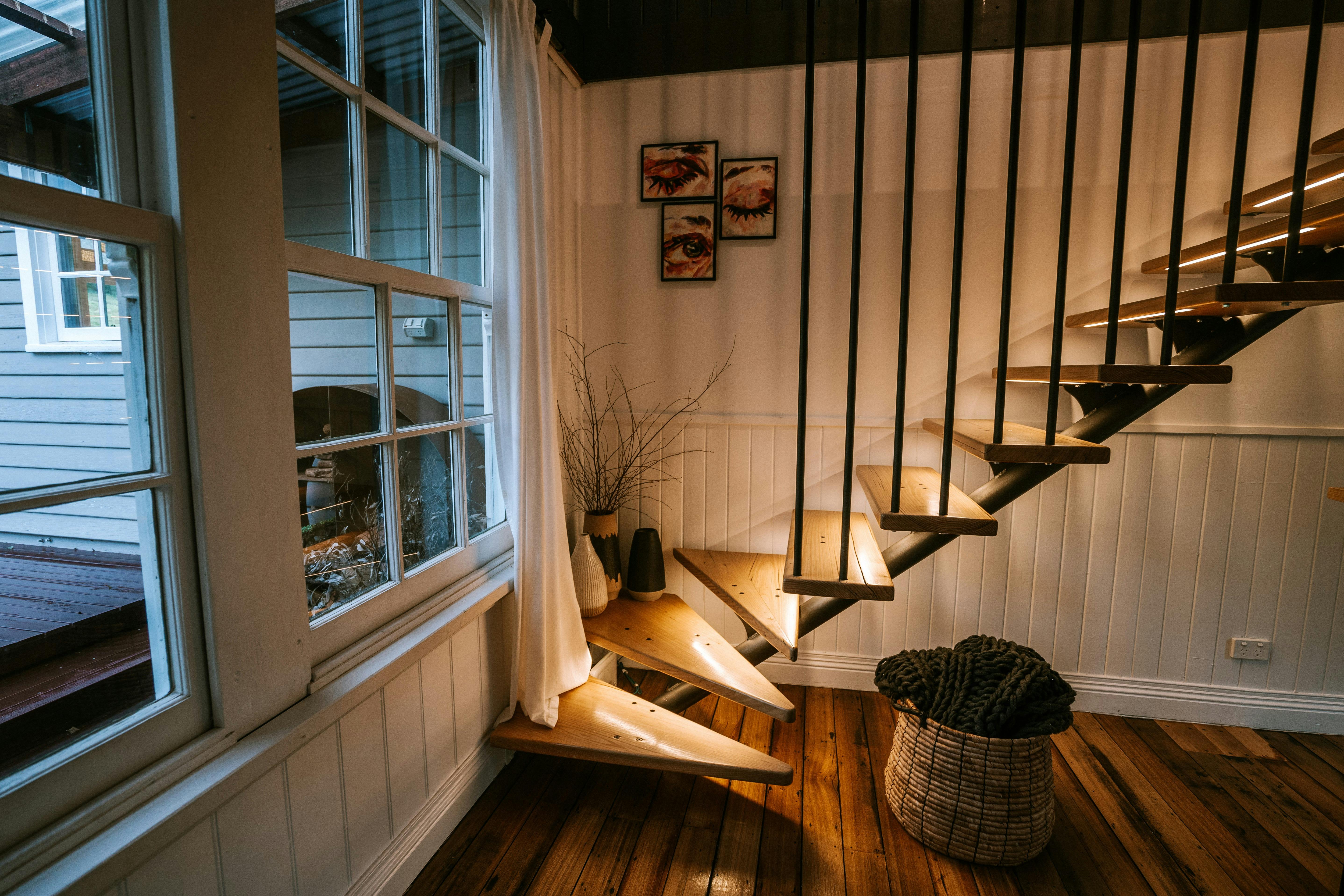 Floating, timber stair treads with under-lighting