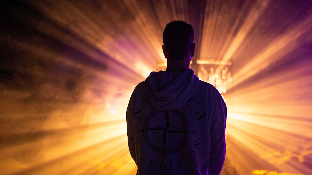 Man watching the laser light show