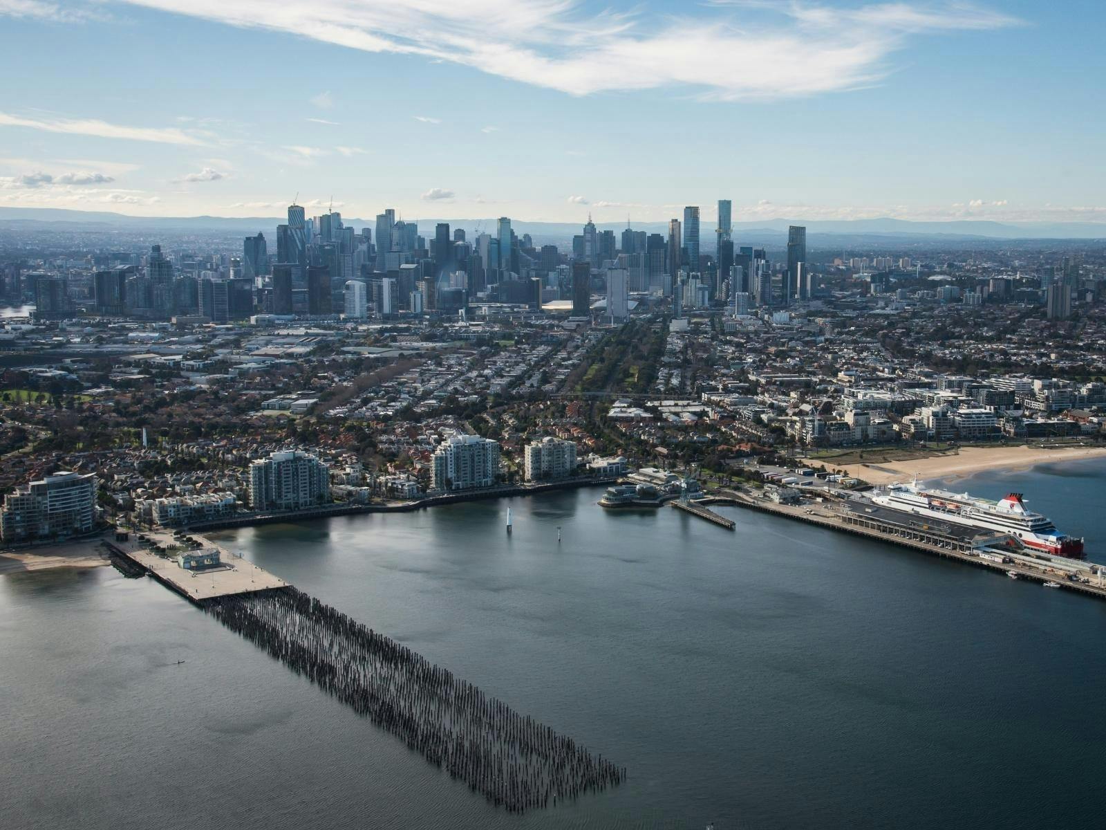 View of Melbourne CBD from a helicopter
