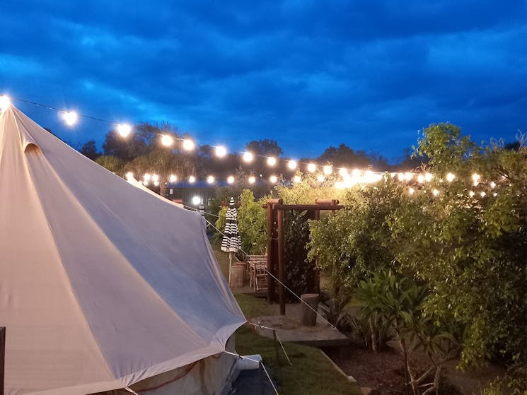 The Hideaway Glamping Grounds by Night