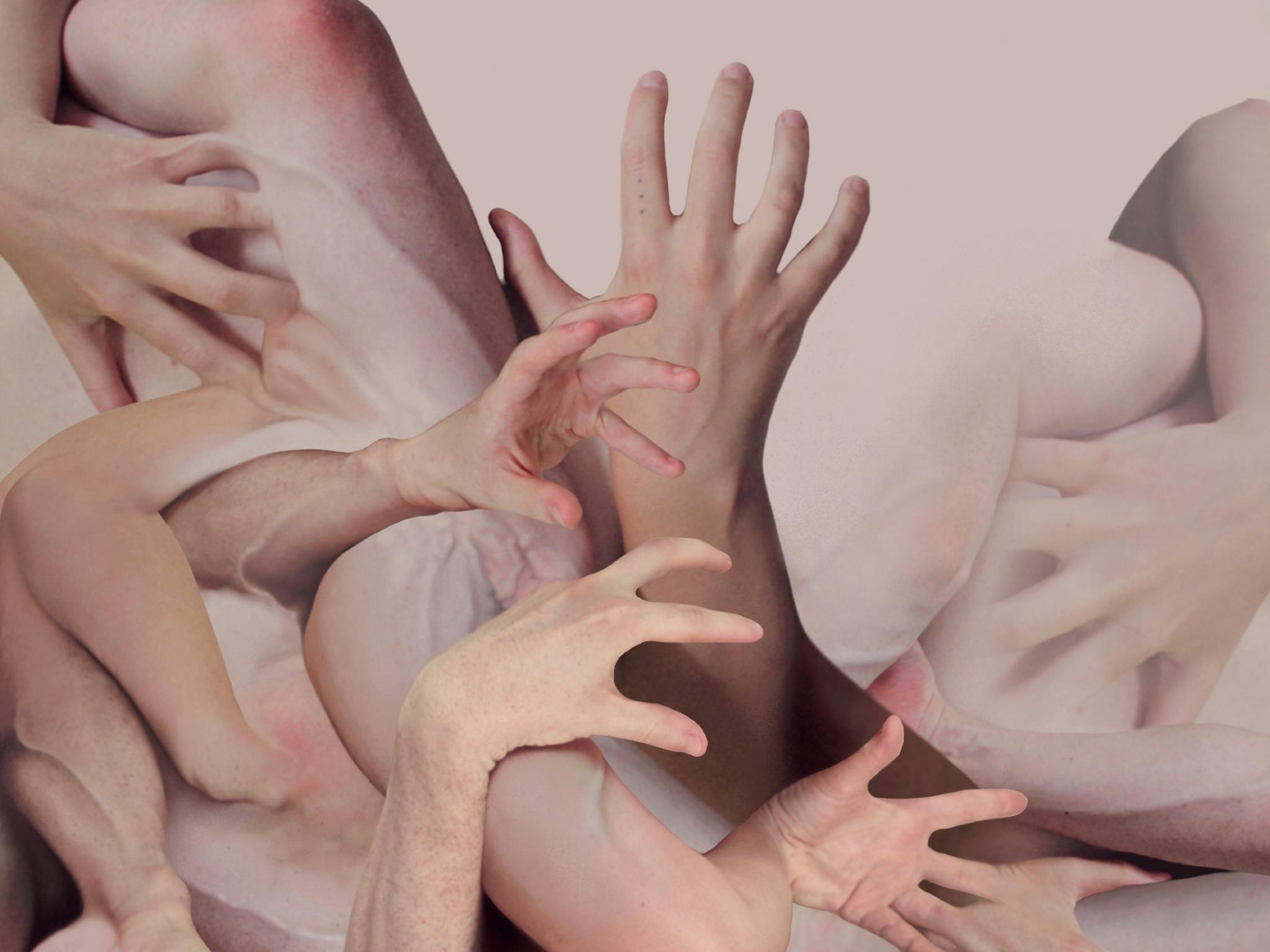 Graphic visualisation of hands clamoring against each other