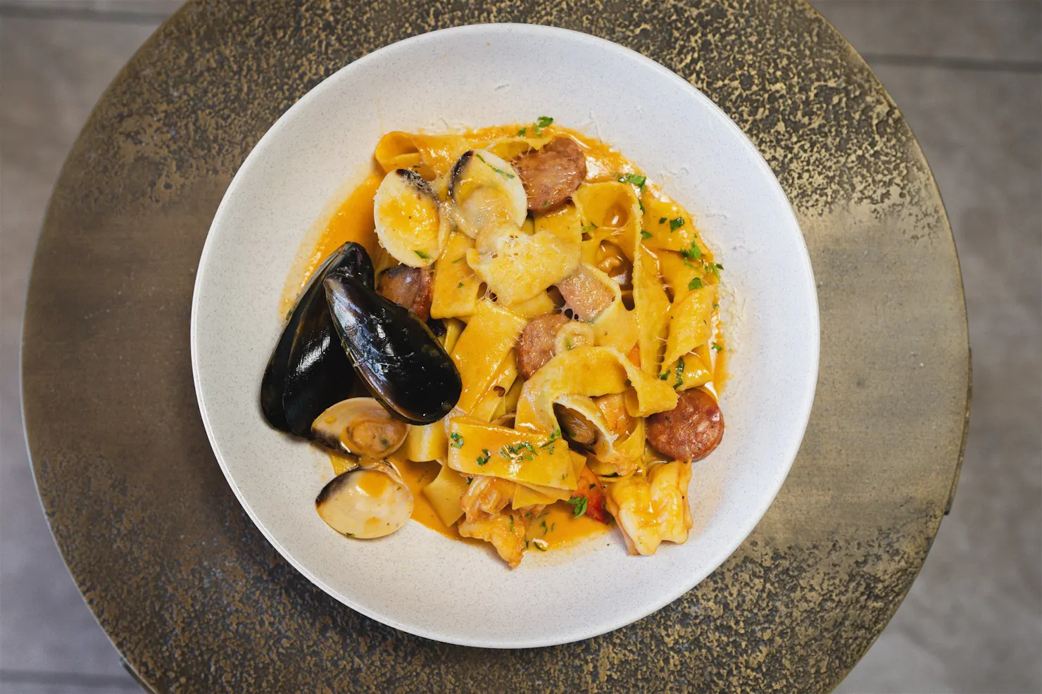 seafood pasta at cardon at pelican waters golf club