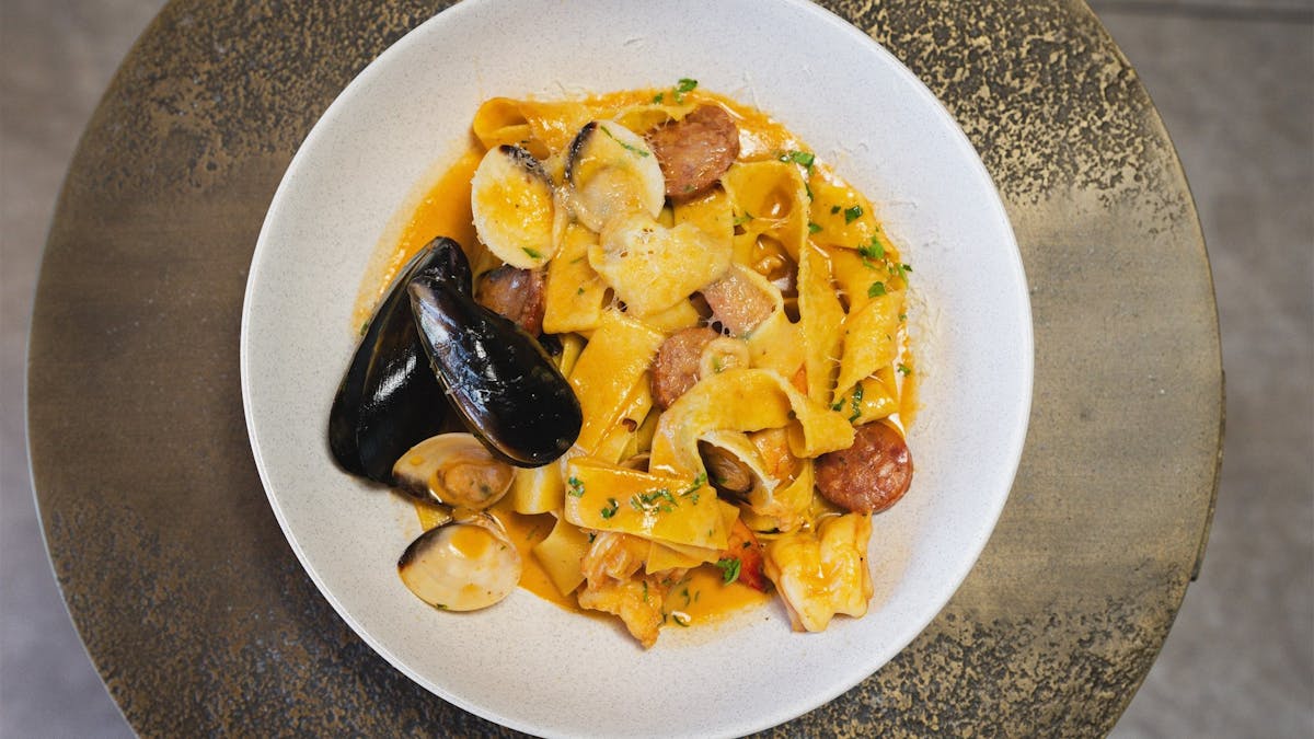 seafood pasta at cardon at pelican waters golf club