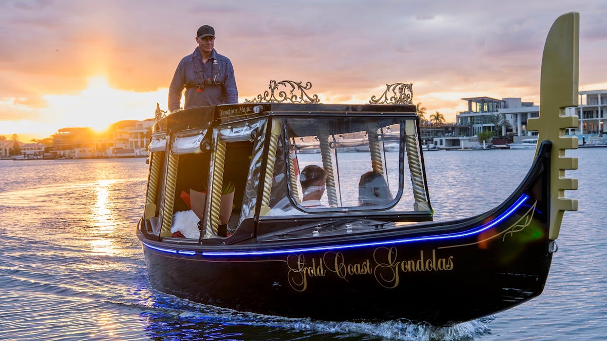 Experience the magic of the Gold Coast at golden hour with a breathtaking sunset gondola cruise Experience the magic of the Gold Coast at golden hour with a breathtaking sunset gondola cruise
