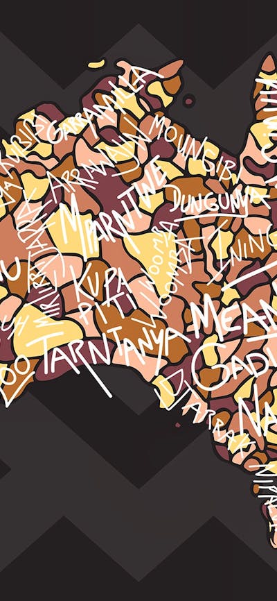 Artwork by Jennifer Herd - a Map of Australia with Aboriginal place names